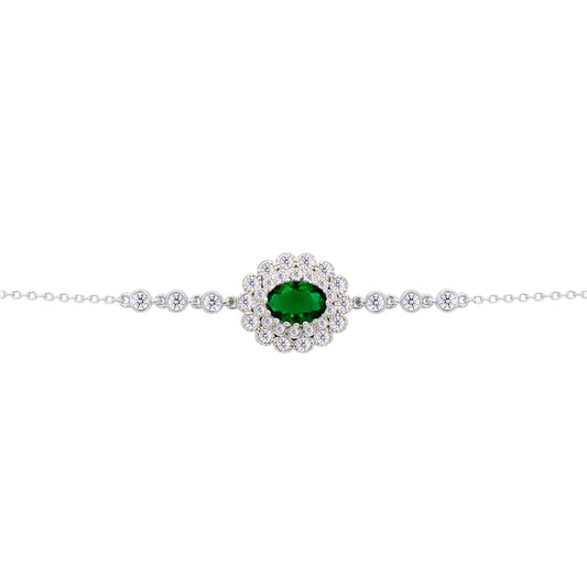 عصفور كريستال انسيال فضة عيار 925 بتصميم بيضاوي زخرفي اخضر مرصع بالزركون - BD0220-WG