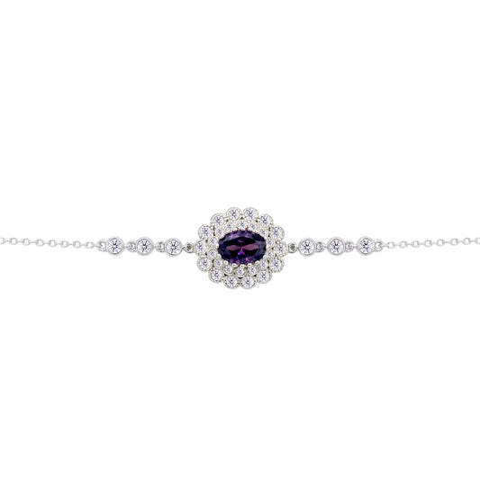عصفور كريستال انسيال فضة عيار 925 بتصميم بيضاوي زخرفي لون تنزانيت غامق مرصع بالزركون - BD0220-WN5