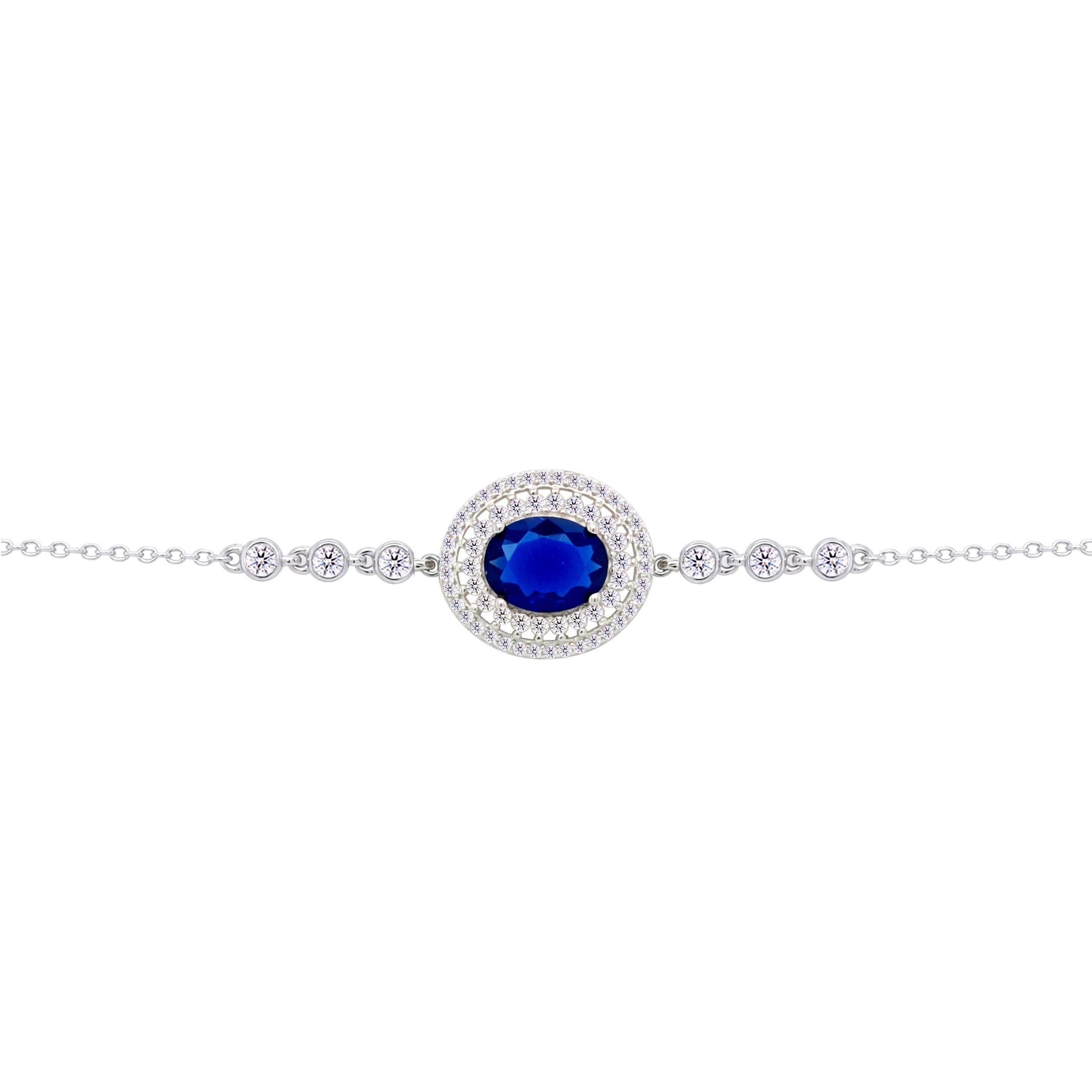 Asfour Crysta lChain Bracelet With Blue Oval Design In 925 Sterling Silver-BD0221-WB