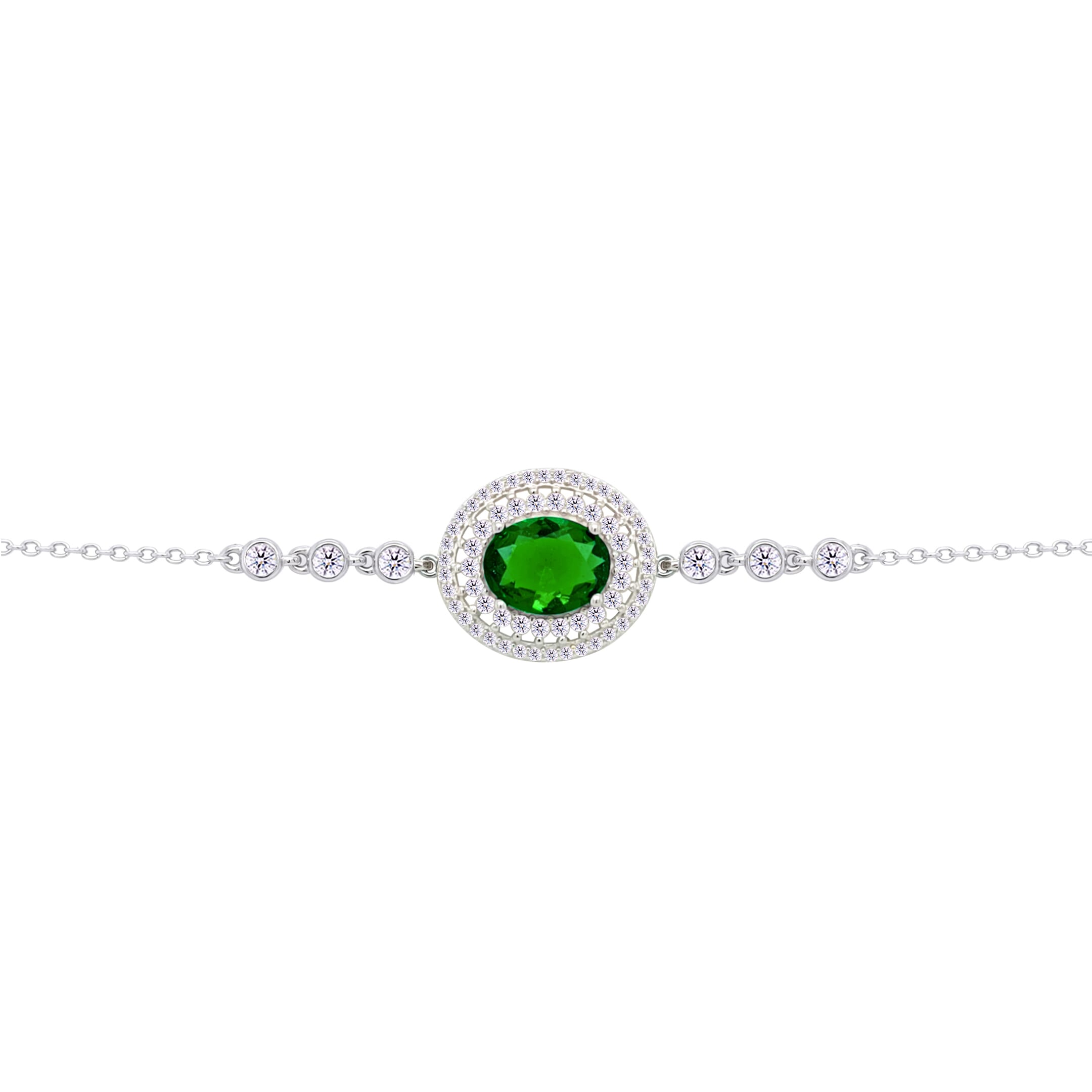 Asfour Crysta lChain Bracelet With Emerald Zircon Oval Design In 925 Sterling Silver-BD0221-WG