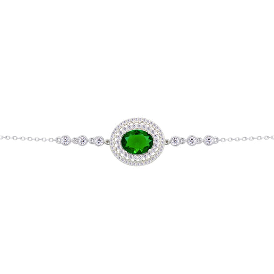 عصفور كريستال انسيال فضة عيار 925 بتصميم بيضاوي زخرفي اخضر مرصع بالزركون - BD0221-WG