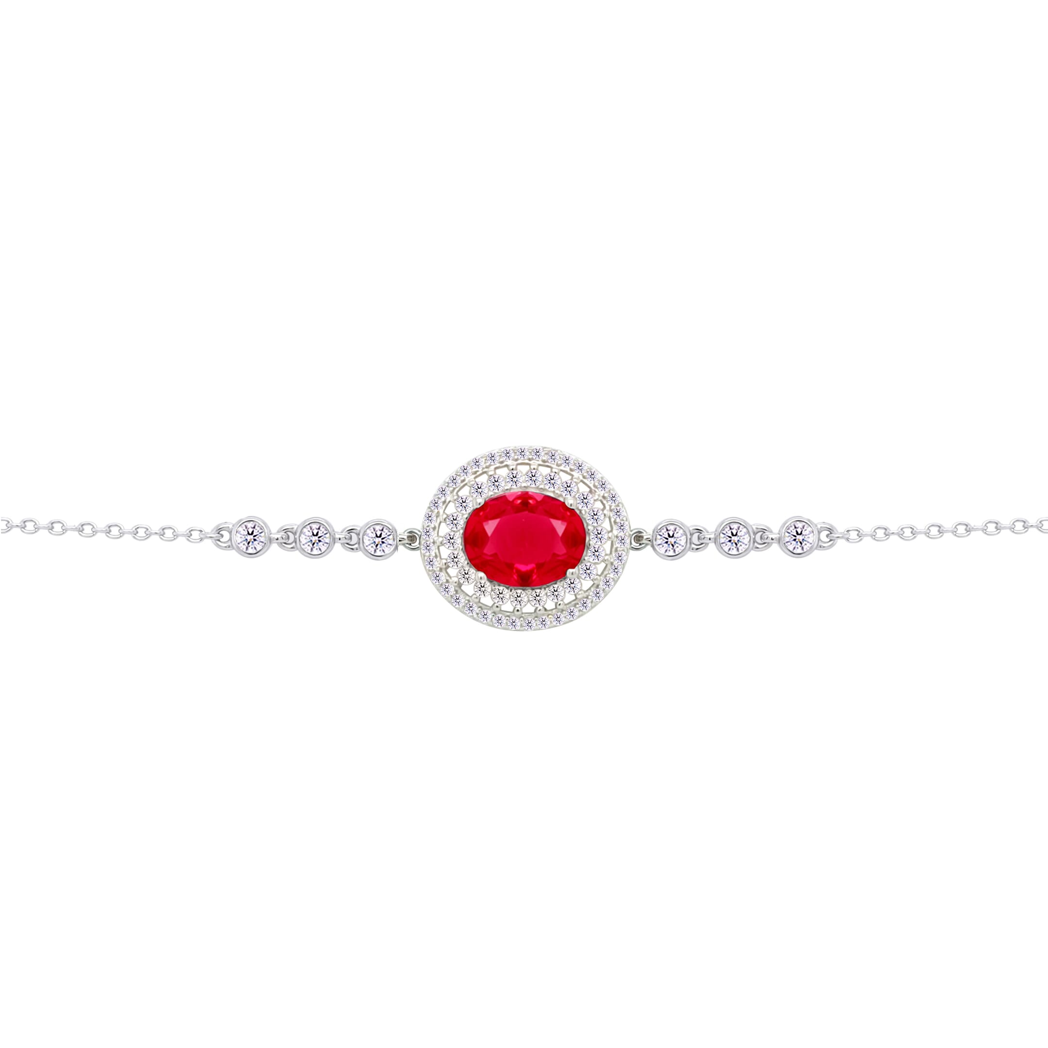 Asfour Crysta lChain Bracelet With Ruby Oval Design In 925 Sterling Silver-BD0221-WR