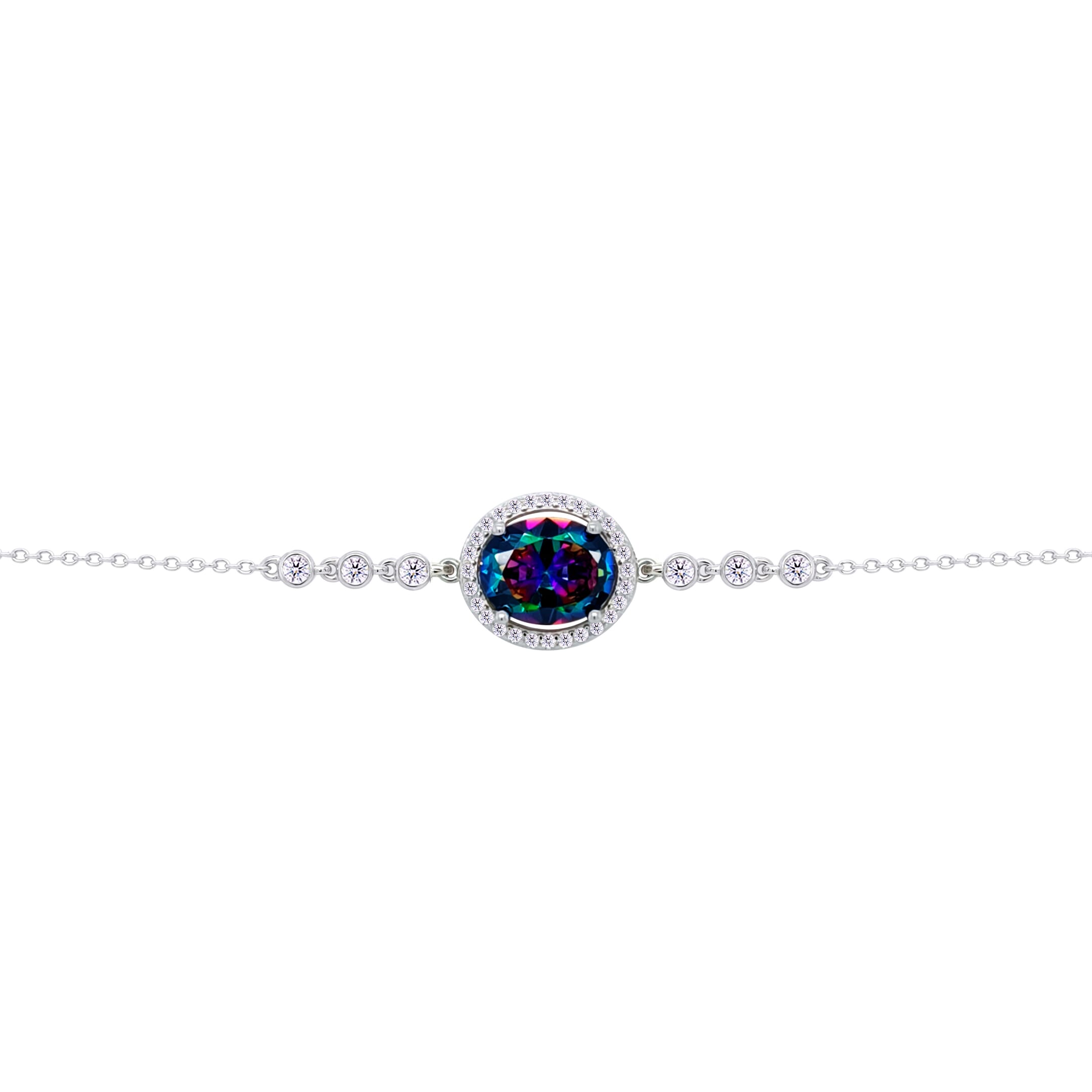 Asfour Crysta lChain Bracelet With Multi Color Oval Design In 925 Sterling Silver-BD0222-AP