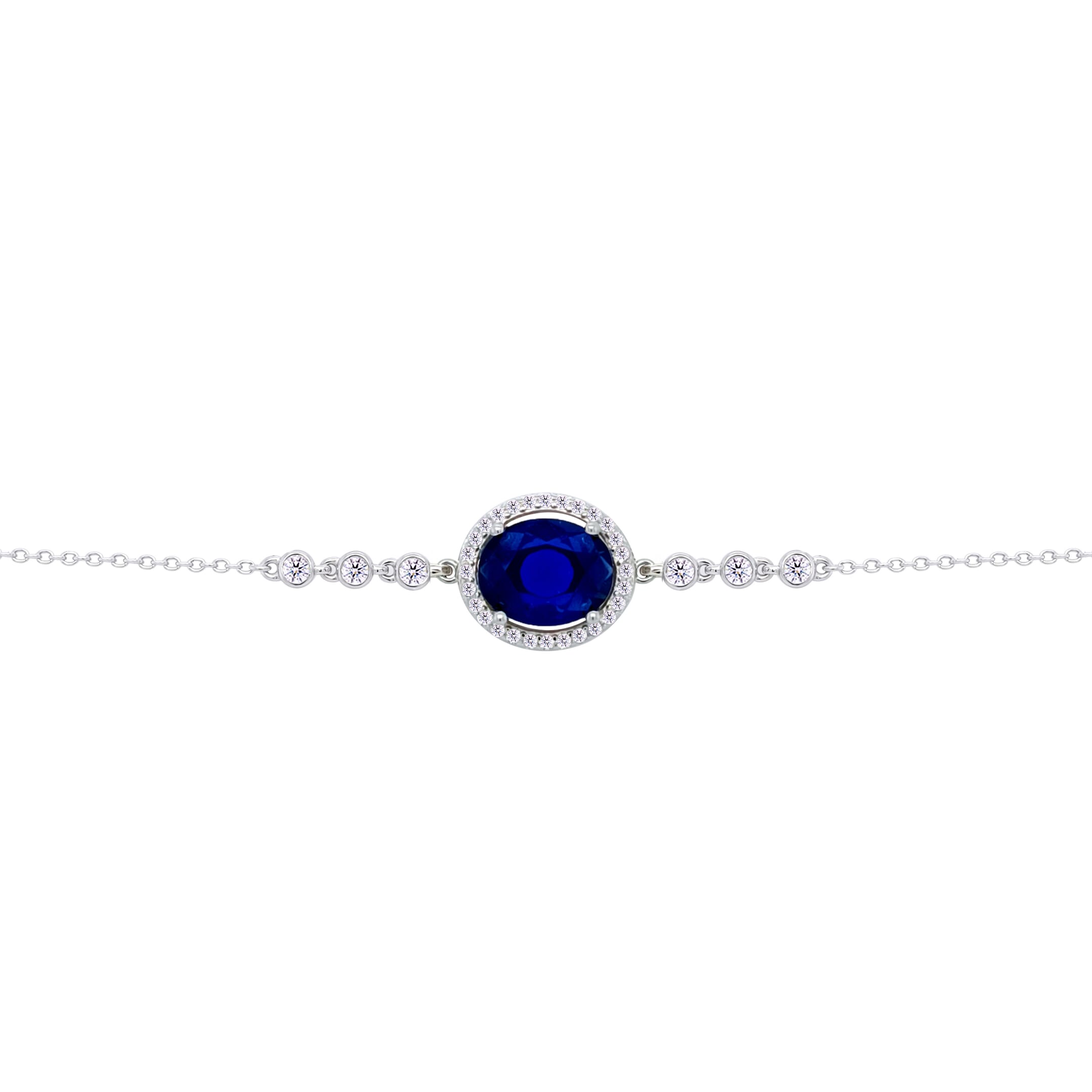 Asfour Crysta lChain Bracelet With Blue Oval Design In 925 Sterling Silver-BD0222-B