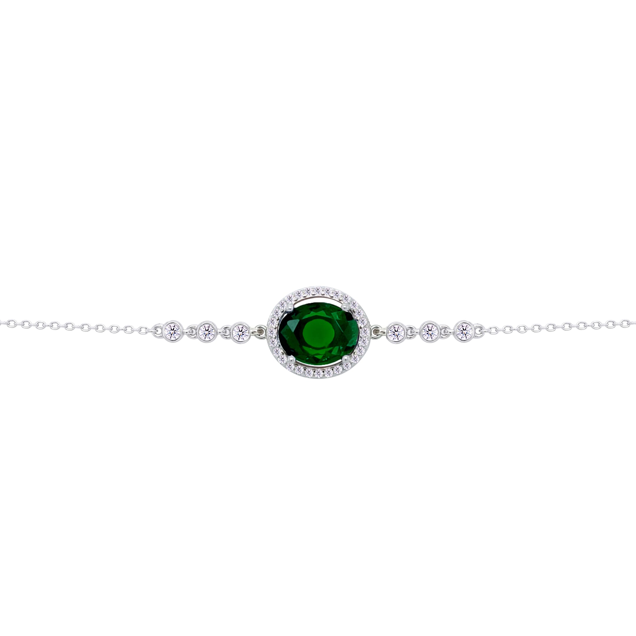 Asfour Crysta lChain Bracelet With Emerald Zircon Oval Design In 925 Sterling Silver-BD0222-G