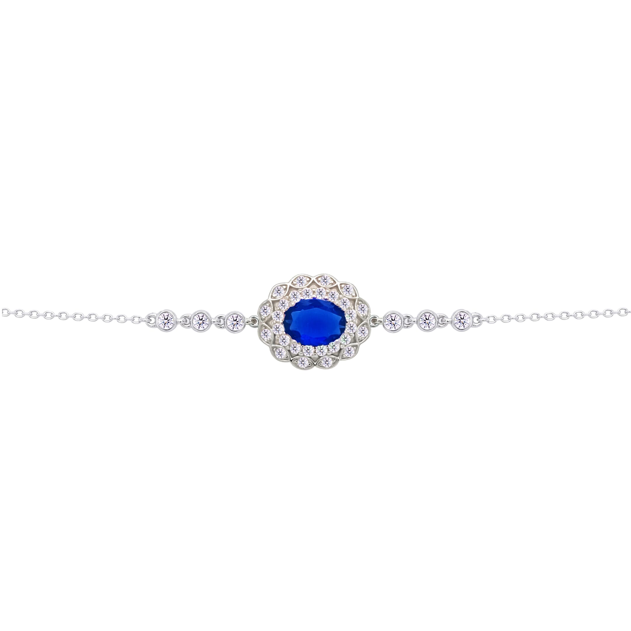 Asfour Crysta lChain Bracelet With Blue Oval Design In 925 Sterling Silver-BD0223-WB