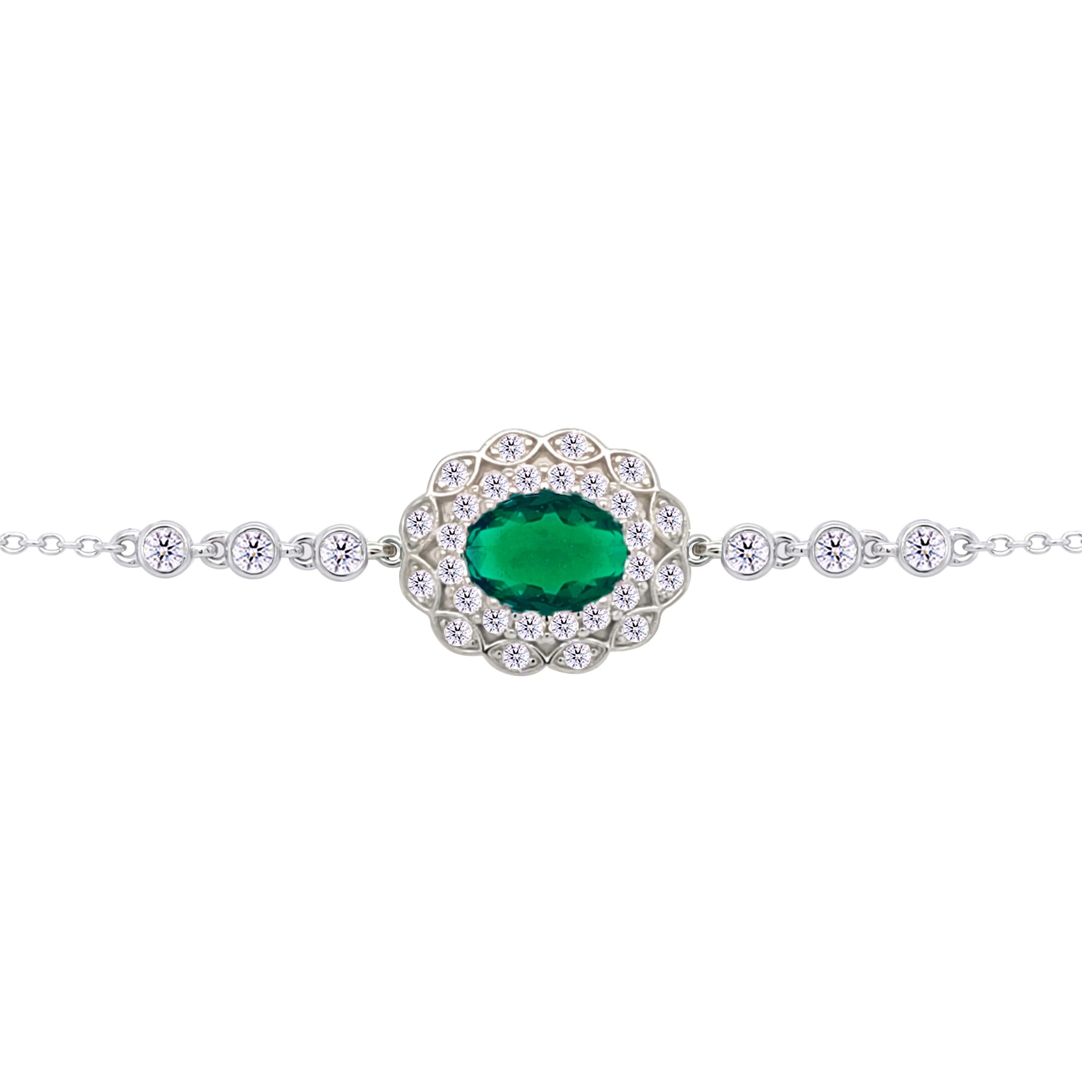 Asfour Crystal Tennis Bracelet With Turquoise Pear & Emerald Zircon In 925 Sterling Silver