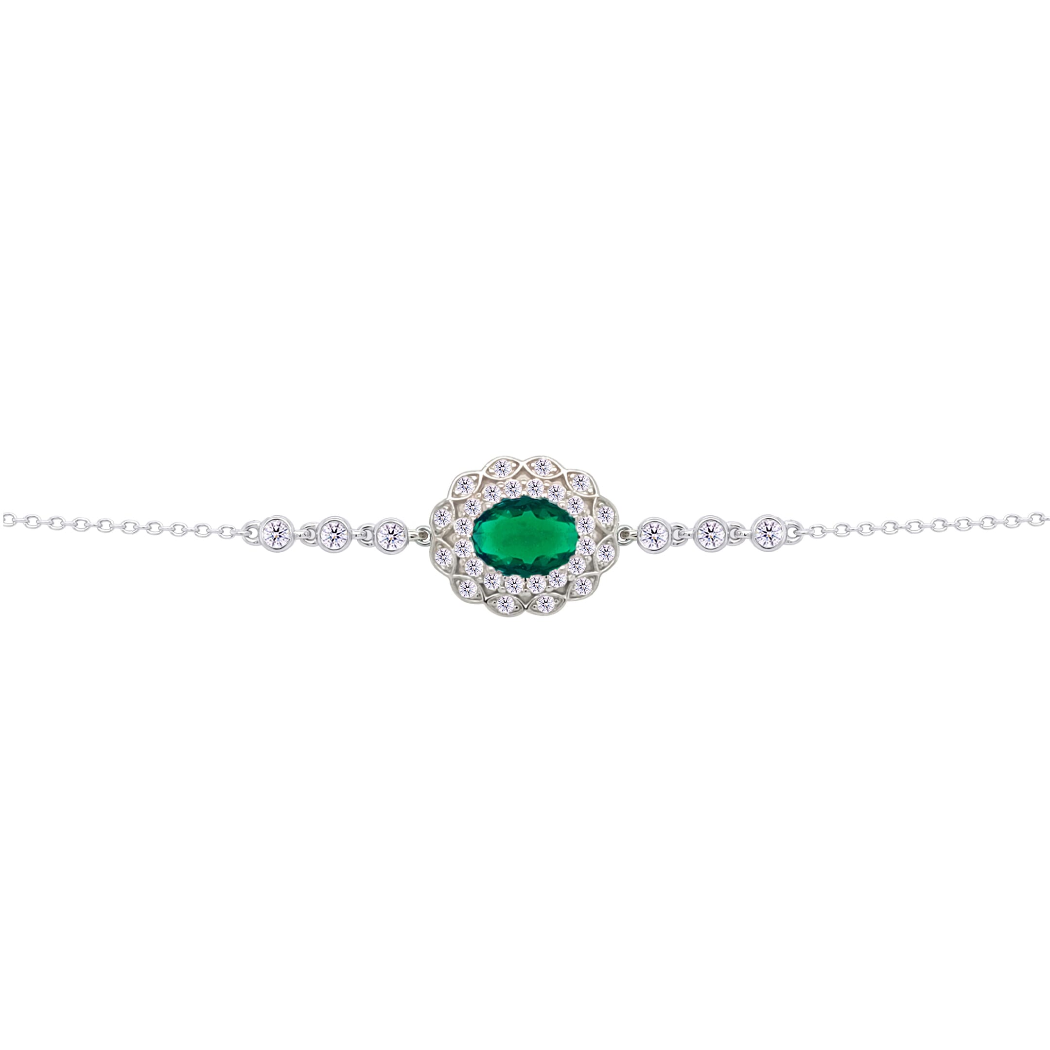 Asfour Crysta lChain Bracelet With Emerald Zircon Oval Design In 925 Sterling Silver-BD0223-WG