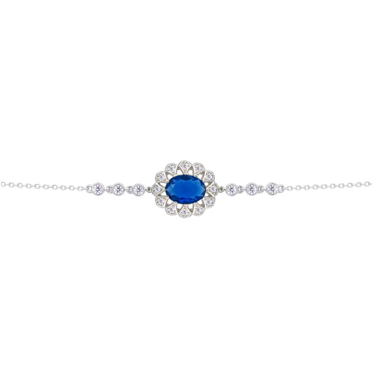 Asfour Crysta lChain Bracelet With Decorative Blue Oval Design In 925 Sterling Silver-BD0224-B