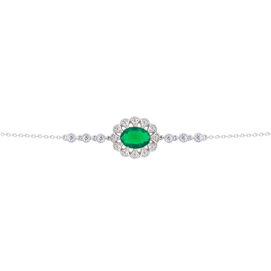 Asfour Crysta lChain Bracelet With Decorative Emerald Oval Zircon Stone In 925 Sterling Silver-BD0224-G