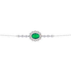 Asfour Crysta lChain Bracelet With Decorative Emerald Oval Zircon Stone In 925 Sterling Silver-BD0224-G