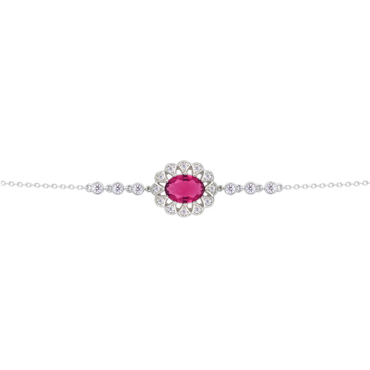 Asfour Crysta lChain Bracelet With Decorative Ruby Oval Design In 925 Sterling Silver-BD0224-R
