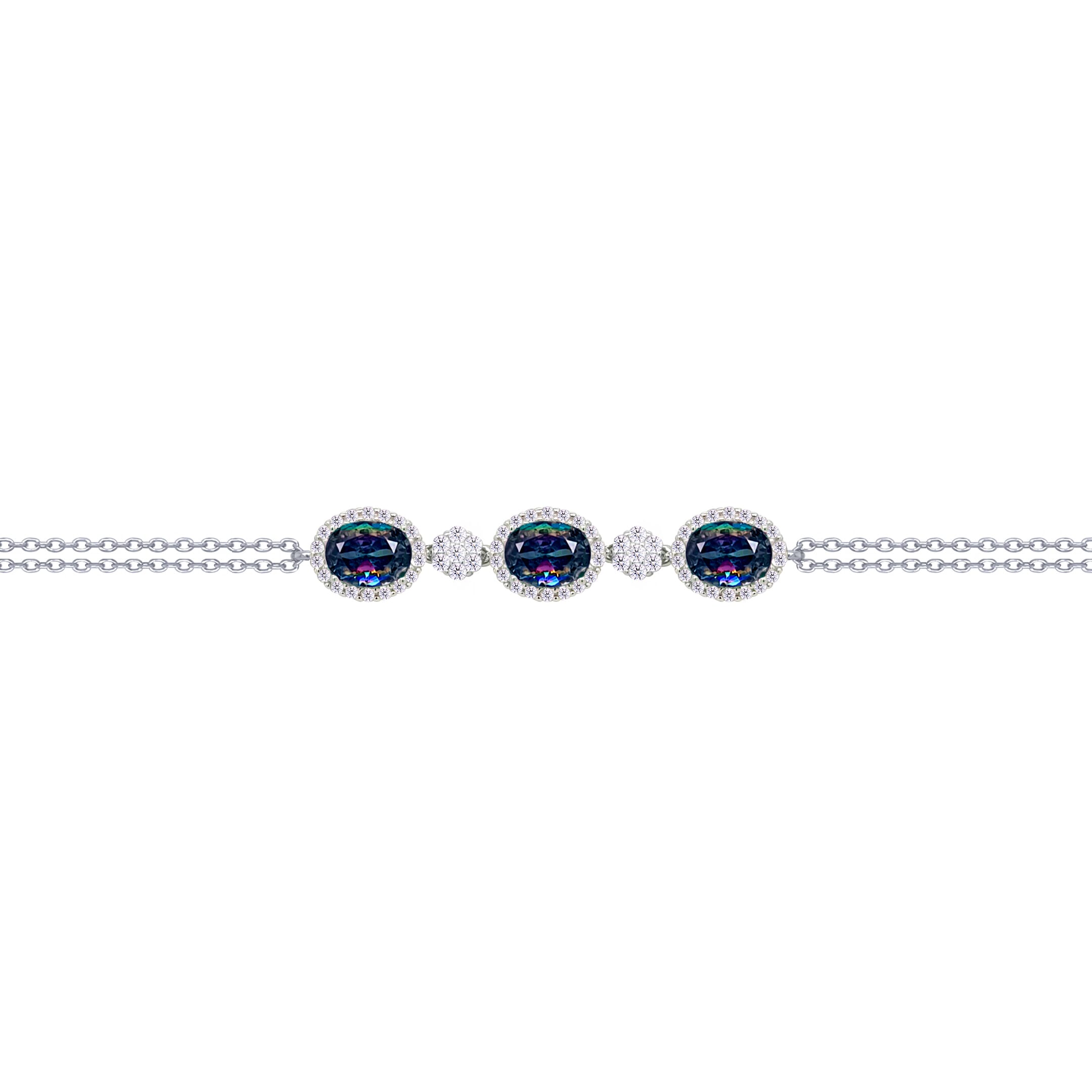 Asfour Crysta lChain Bracelet With Decorative Three Multi Color Oval Stones In 925 Sterling Silver-BD0226-WAP