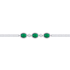 Asfour Crysta lChain Bracelet With Decorative Three Emerald Oval Zircon In 925 Sterling Silver-BD0226-WG