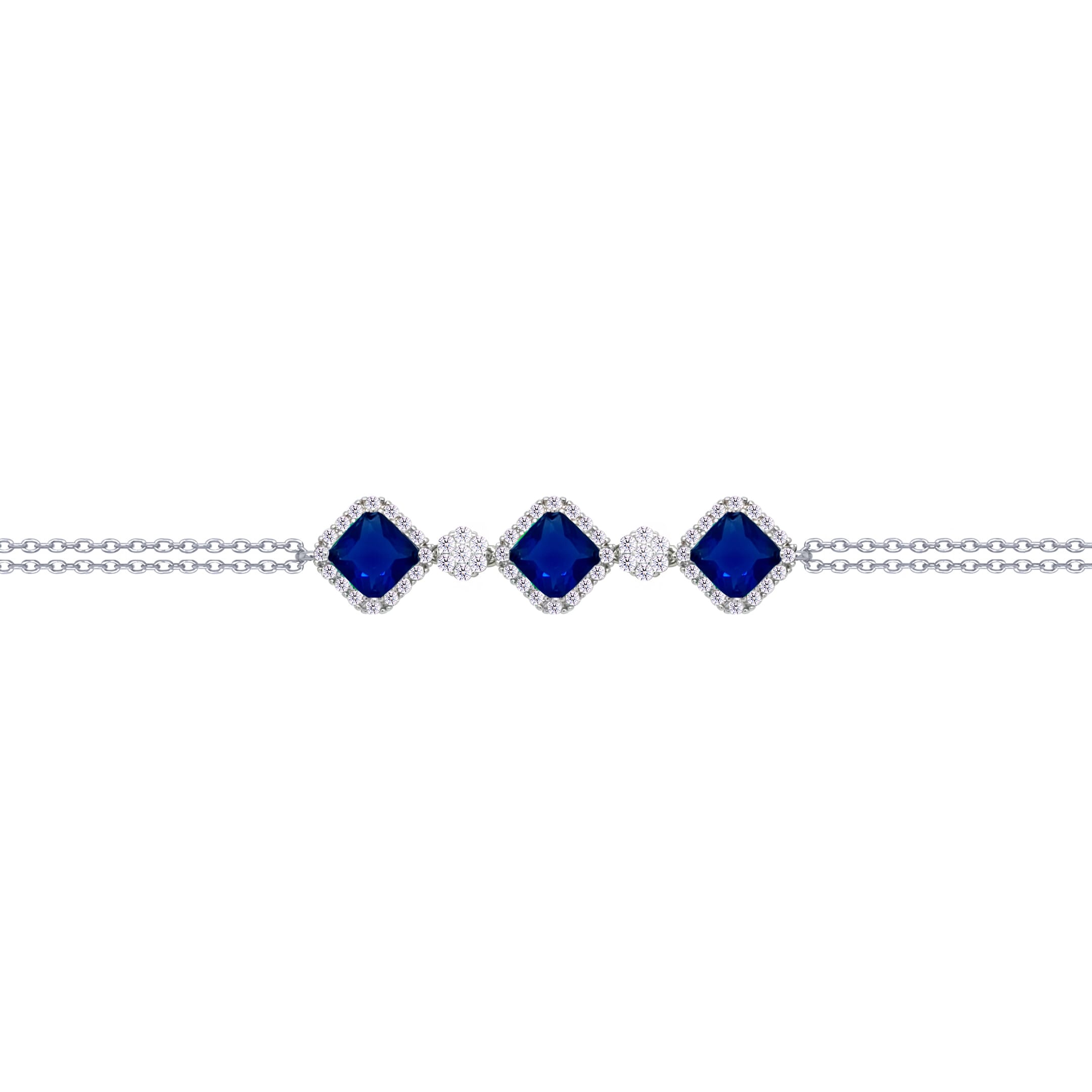 Asfour Crysta lChain Bracelet With Three Blue Rhombus Design In 925 Sterling Silver-BD0227-WB