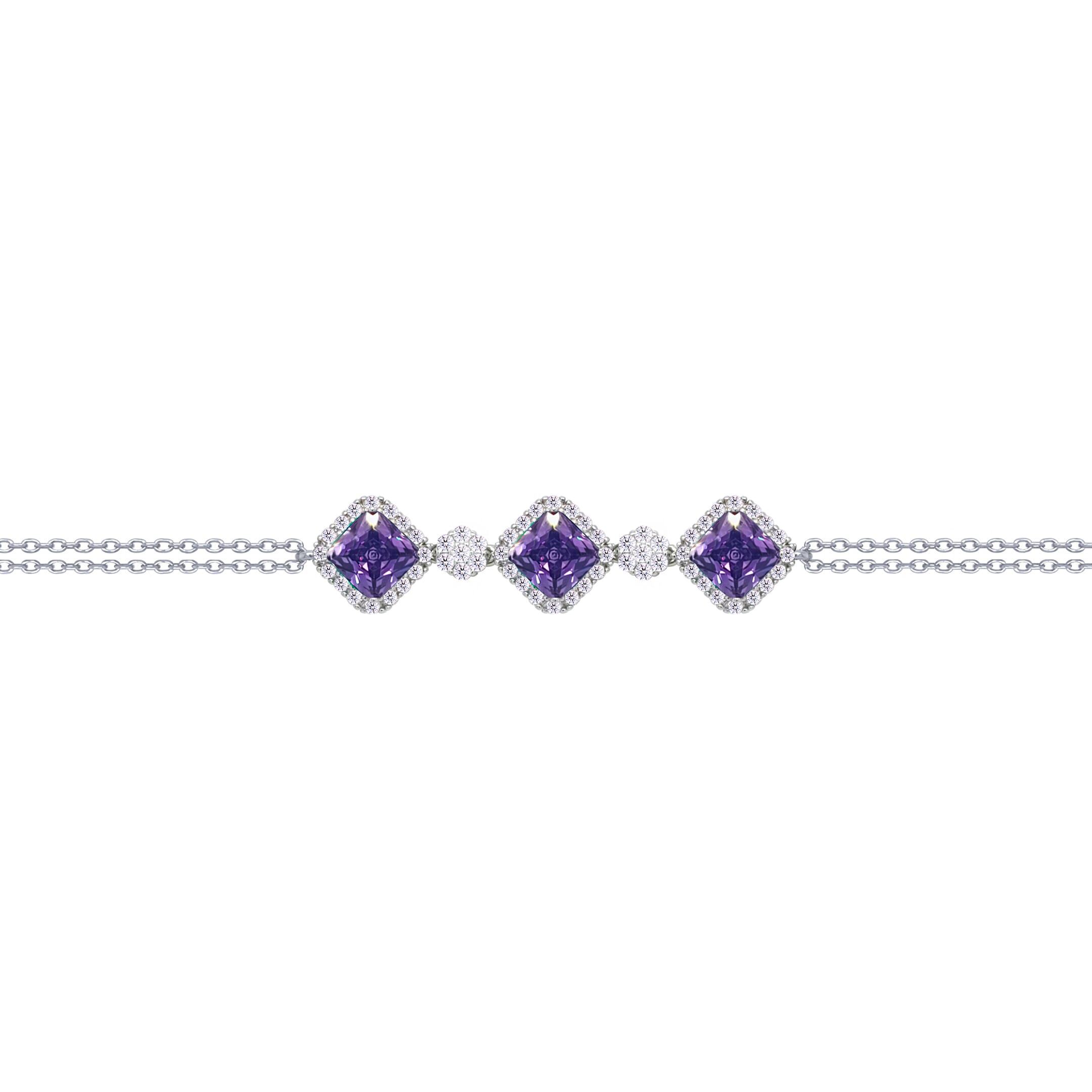 Asfour Crysta lChain Bracelet With Three Dark Tenzanite Rhombus Design In 925 Sterling Silver-BD0227-WN5