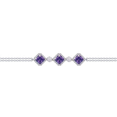 عصفور كريستال انسيال فضة عيار 925 بتصميم مربعات لون تنزانيت غامق مرصعة بالزركون - BD0227-WN5
