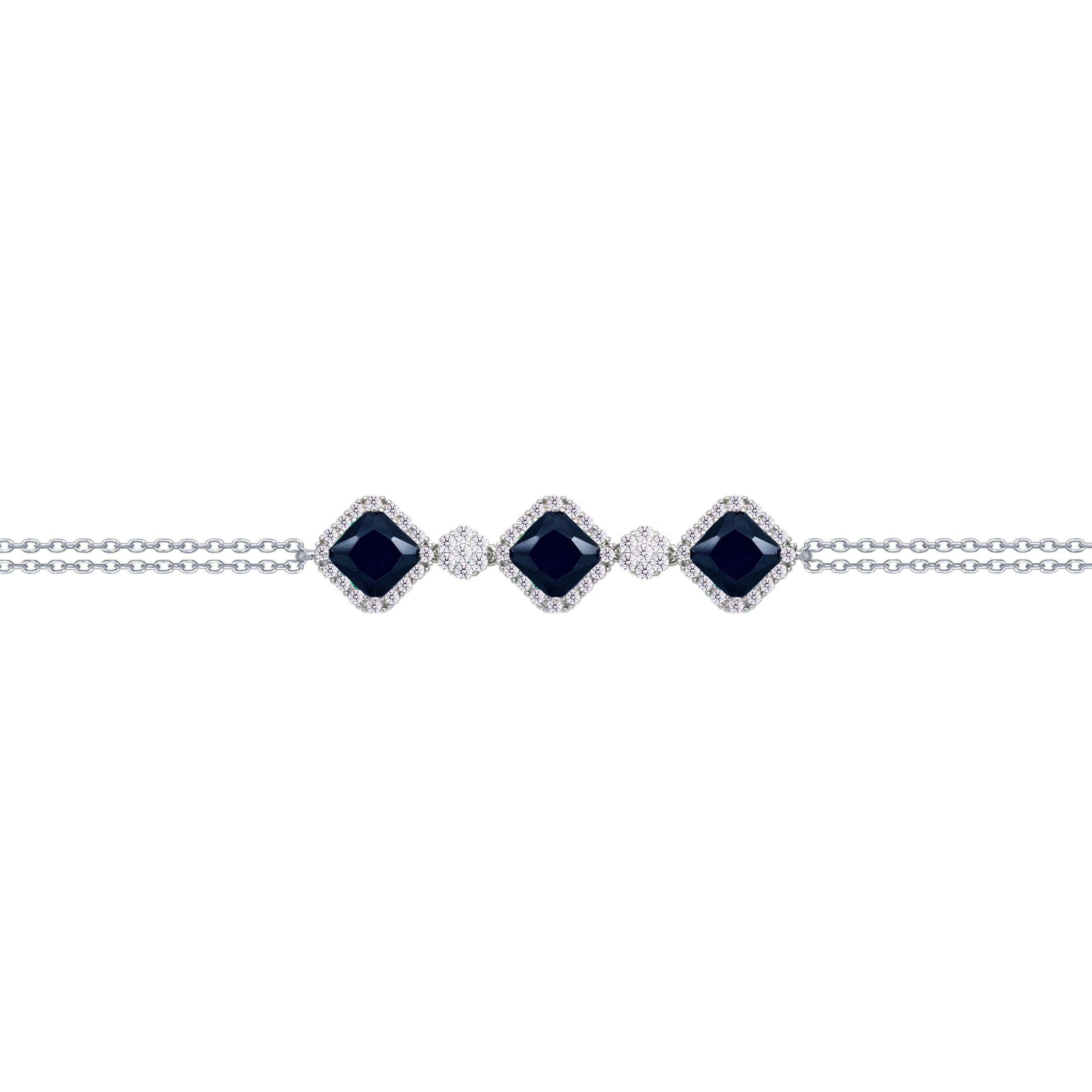 Asfour Crysta lChain Bracelet With Three Black Rhombus Design In 925 Sterling Silver-BD0227-WP