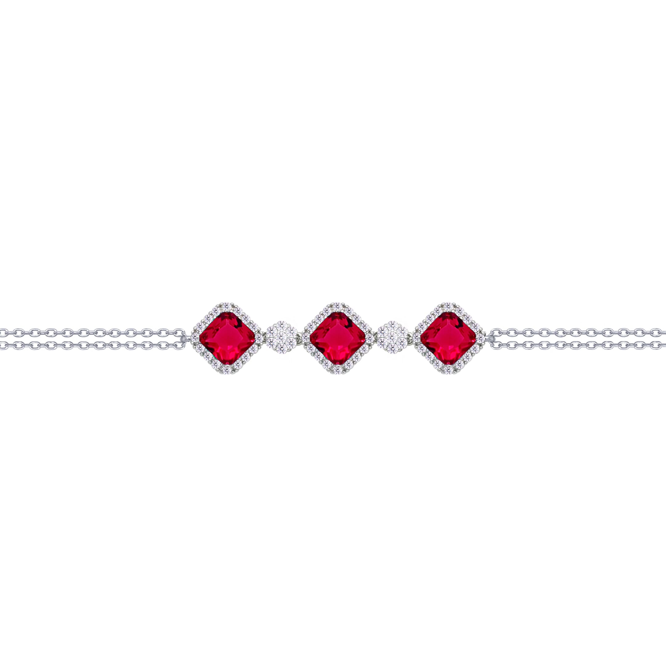 Asfour Crysta lChain Bracelet With Three Ruby Rhombus Design In 925 Sterling Silver-BD0227-WR