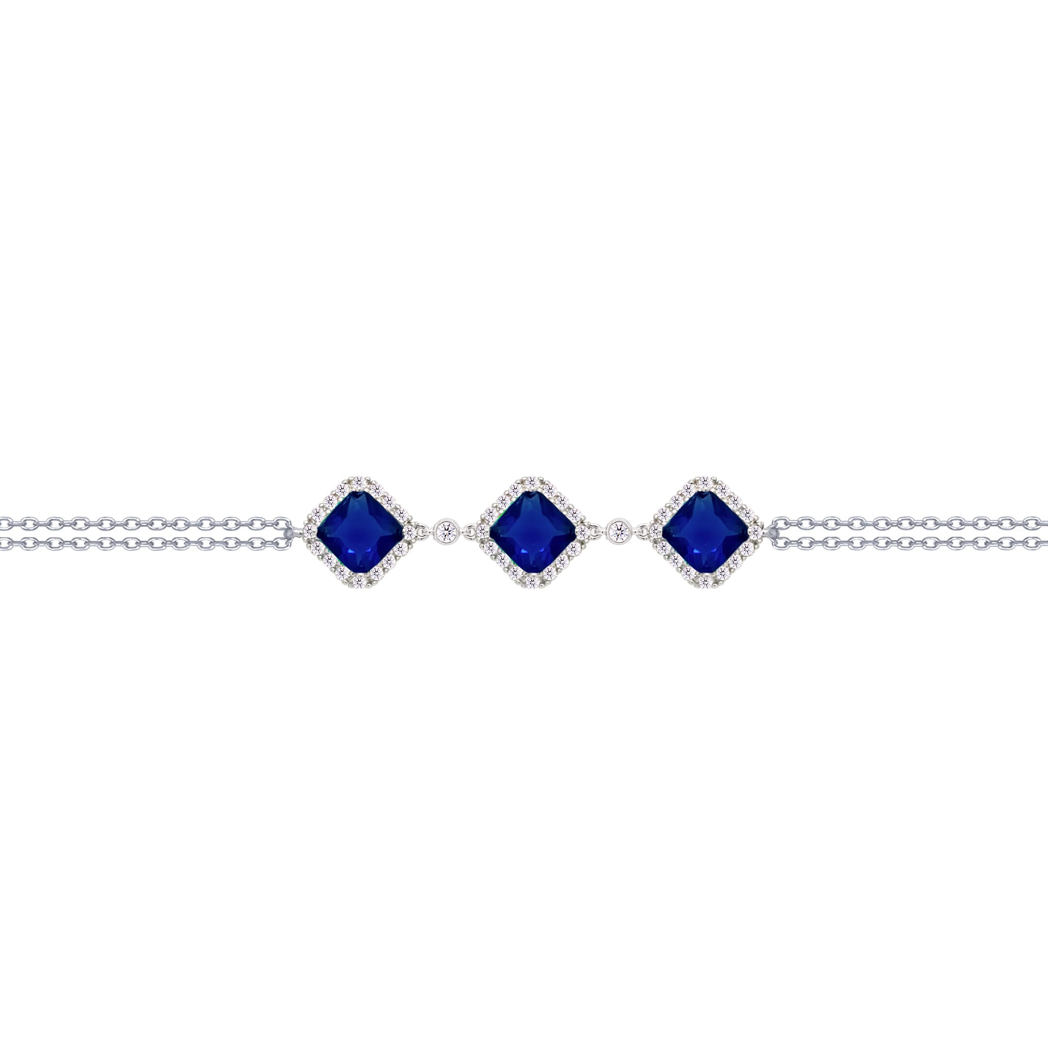 Asfour Crysta lChain Bracelet With Three Blue Rhombus Design In 925 Sterling Silver-BD0228-WB