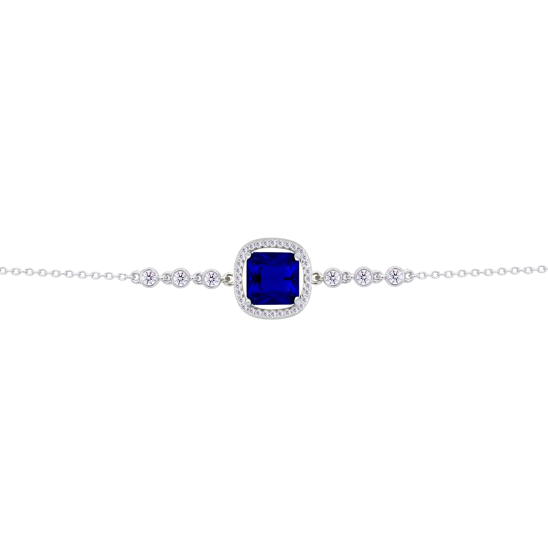 Asfour Crysta lChain Bracelet with Halo Blue Square Design In 925 Sterling Silver-BD0230-B