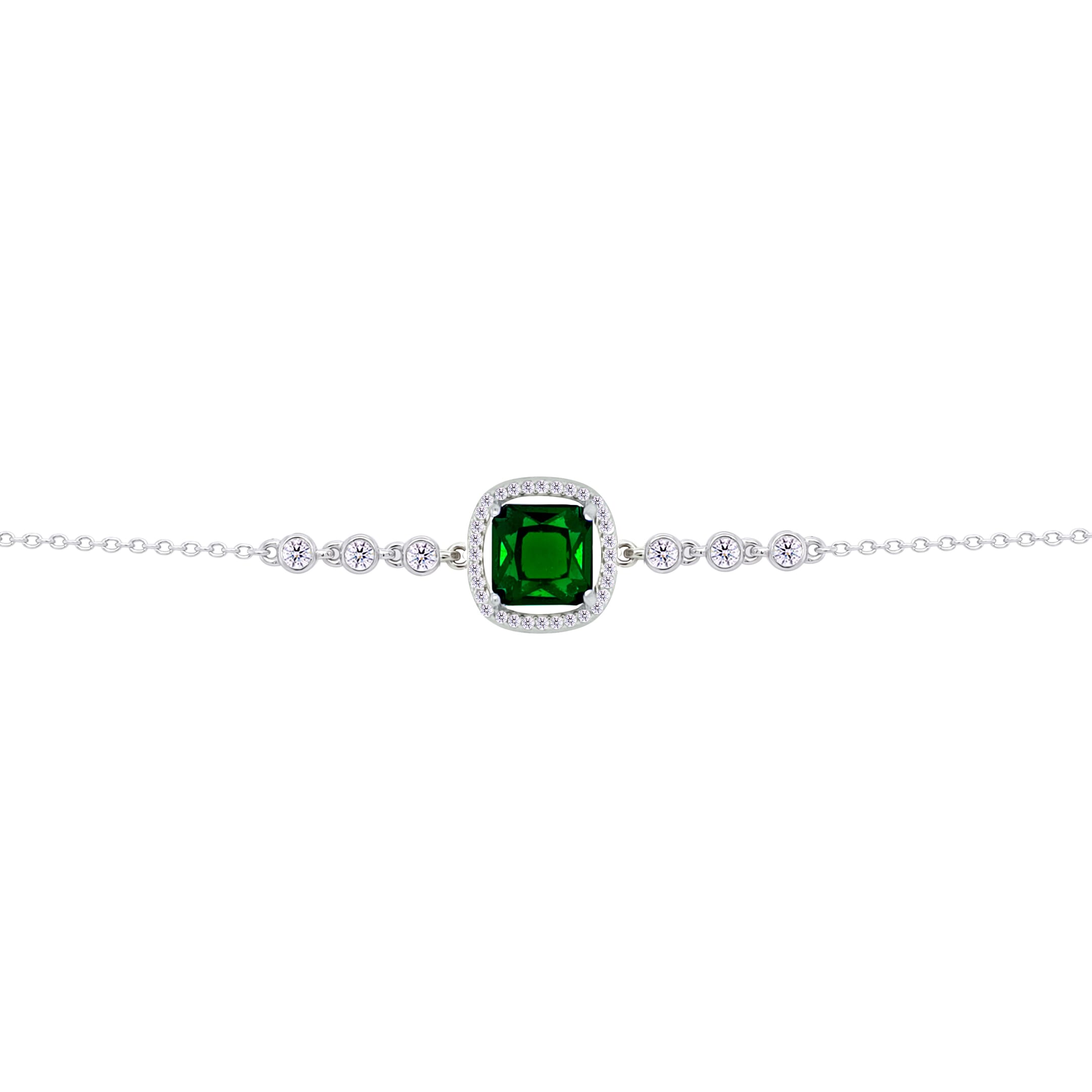 Asfour Crysta lChain Bracelet with Halo Emerald Zircon Square Design In 925 Sterling Silver-BD0230-G