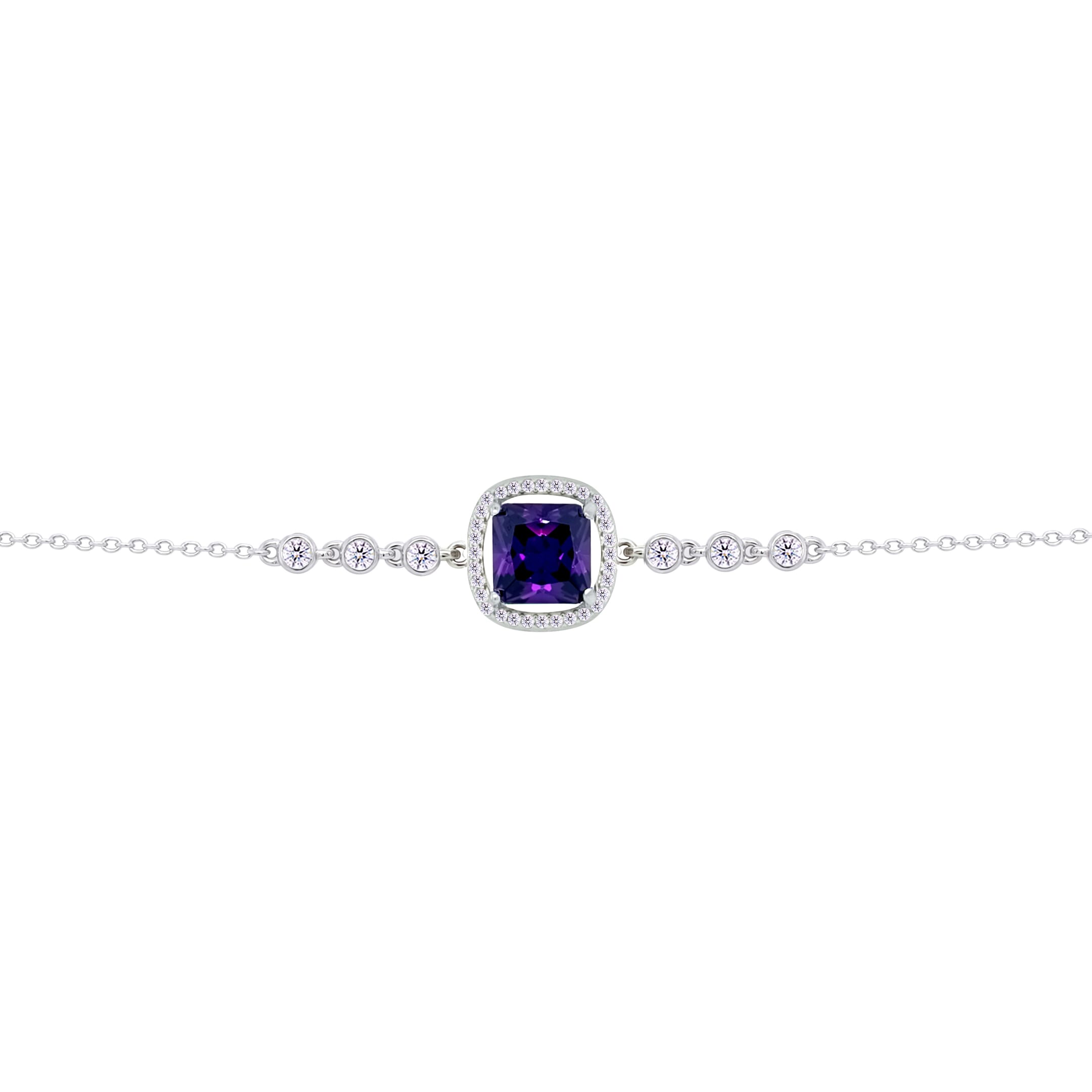 Asfour Crysta lChain Bracelet with Halo Dark Tenzanite Square Design In 925 Sterling Silver-BD0230-N5