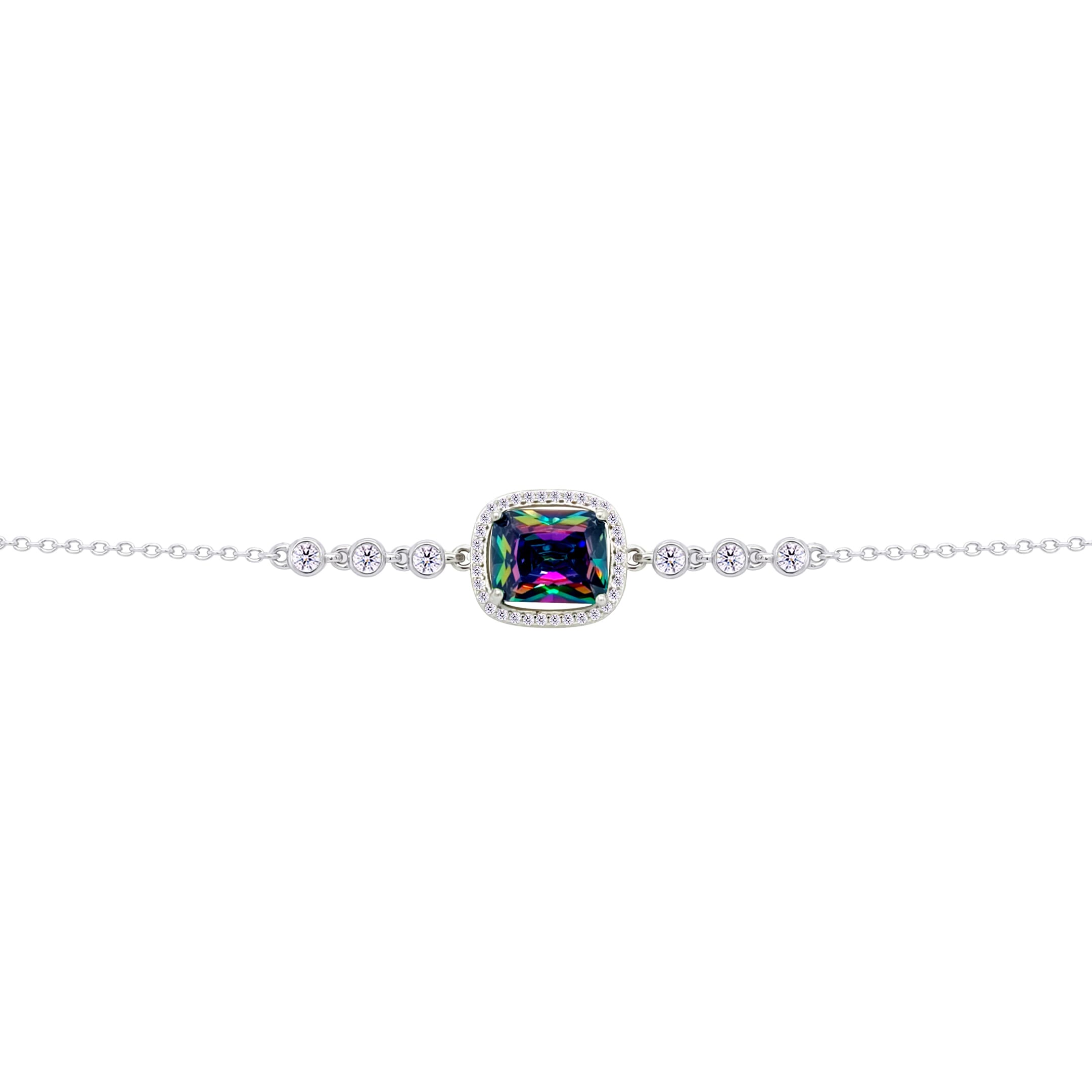 Asfour Crysta lChain Bracelet with Halo Multi Color Emerald Design In 925 Sterling Silver-BD0232-AP