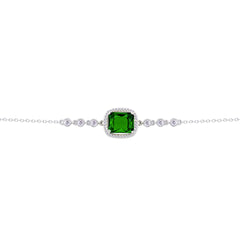 Asfour Crysta lChain Bracelet with Halo Emerald Zircon Design In 925 Sterling Silver-BD0232-G