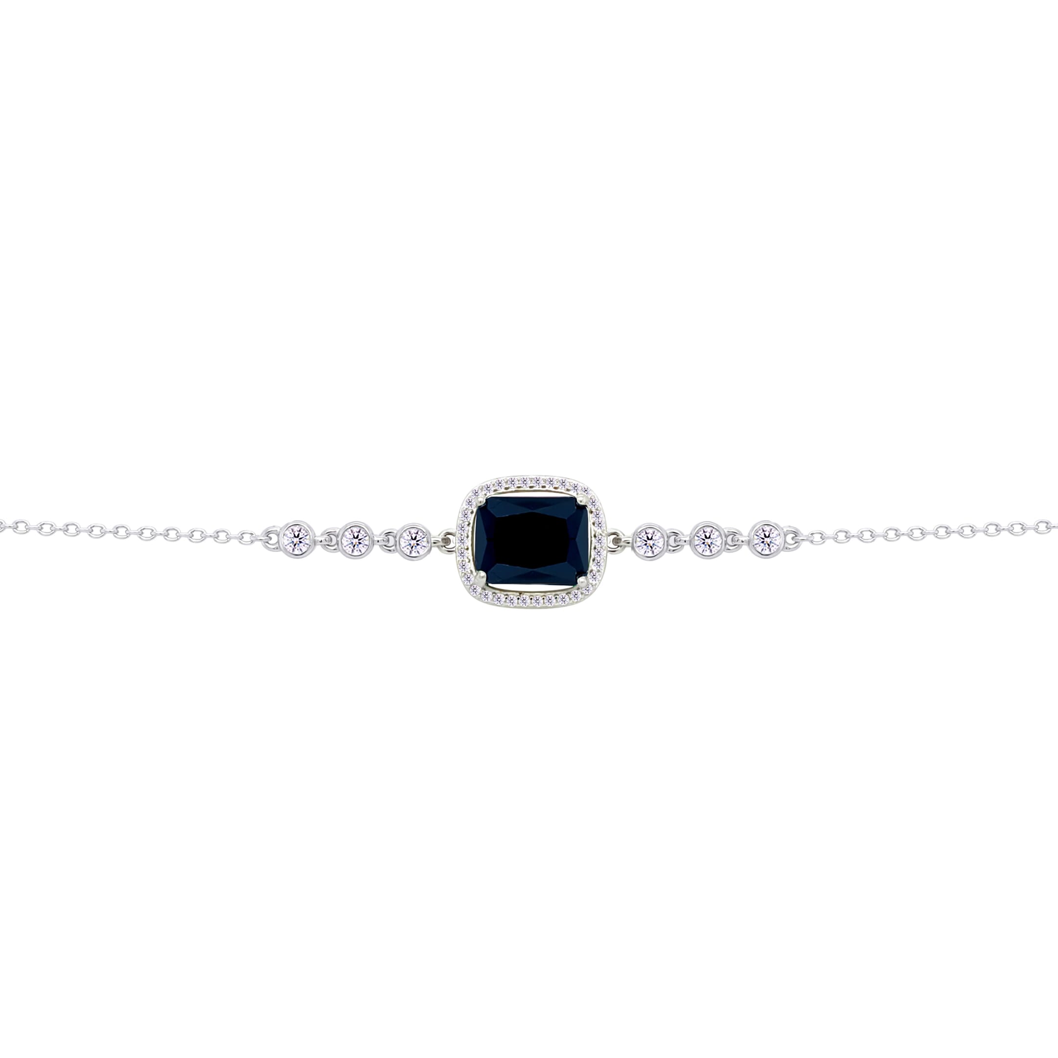 Asfour Crysta lChain Bracelet with Halo Black Emerald Design In 925 Sterling Silver-BD0232-P