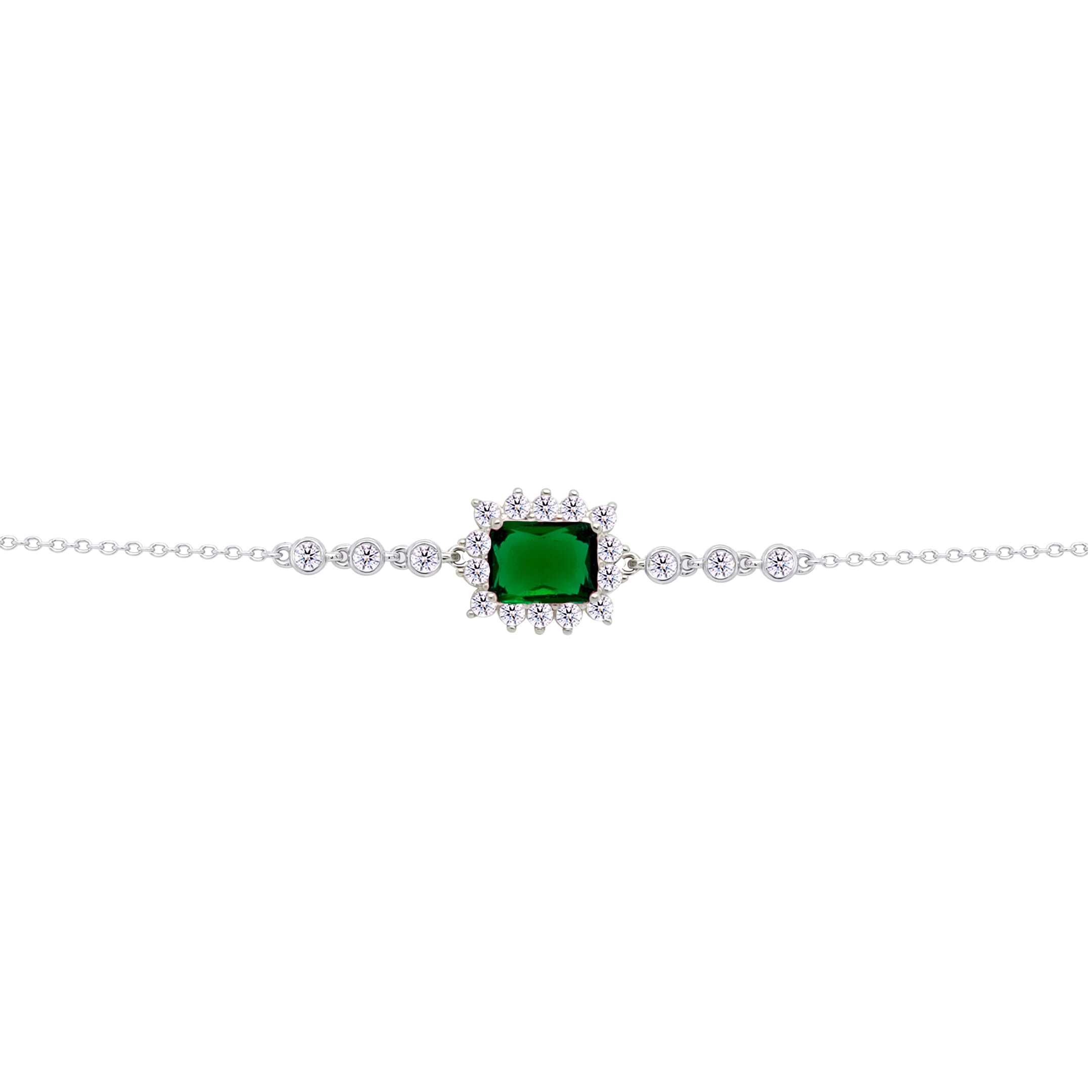 Asfour Crysta lChain Bracelet with Halo Emerald Zircon Design In 925 Sterling Silver-BD0233-G