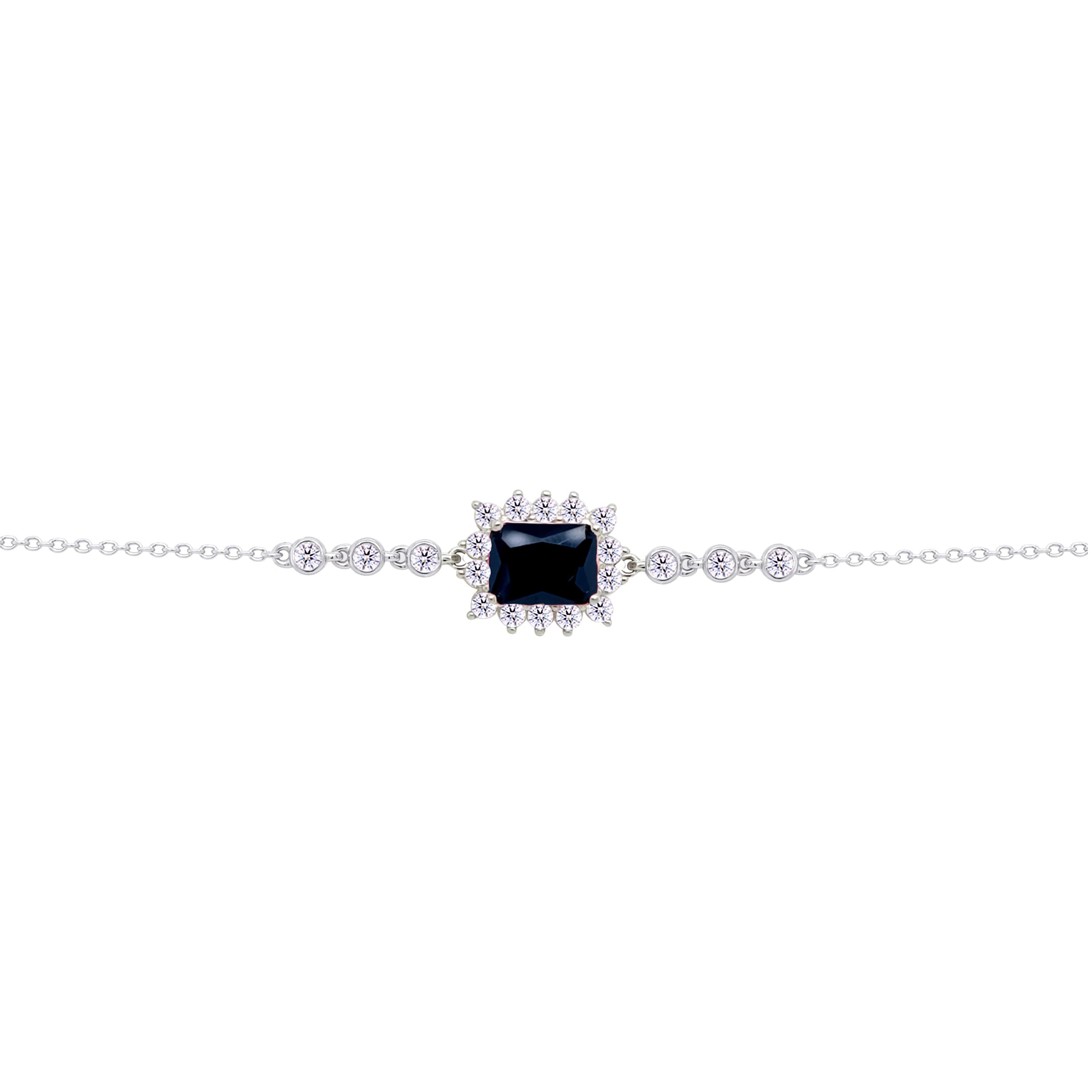 Asfour Crysta lChain Bracelet with Halo Black Emerald Design In 925 Sterling Silver-BD0233-P