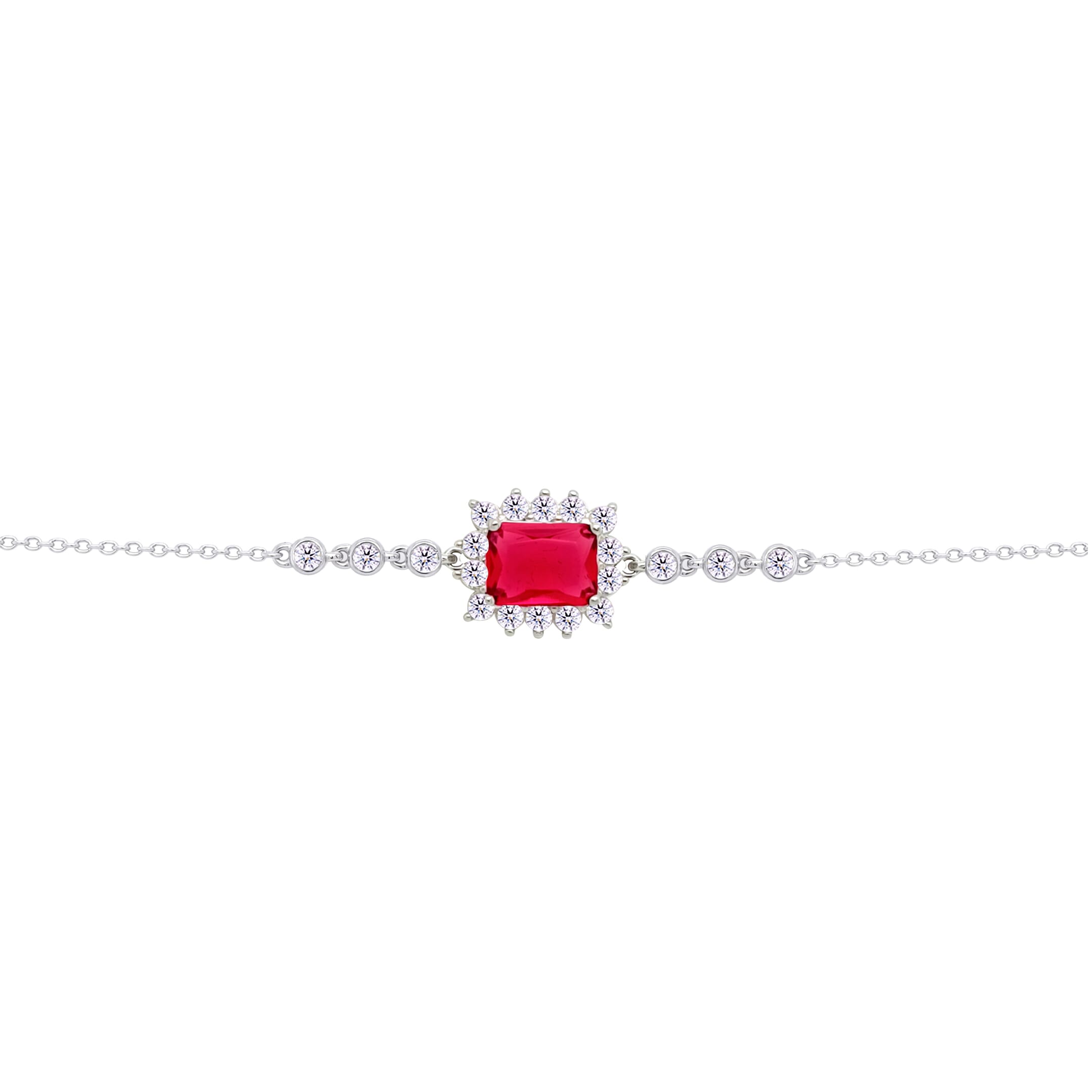 Asfour Crysta lChain Bracelet with Halo Ruby Emerald Design In 925 Sterling Silver-BD0233-R