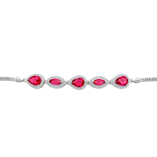 Asfour Crystal Tennis Bracelet With Turquoise Pear & Emerald Zircon In 925 Sterling Silver