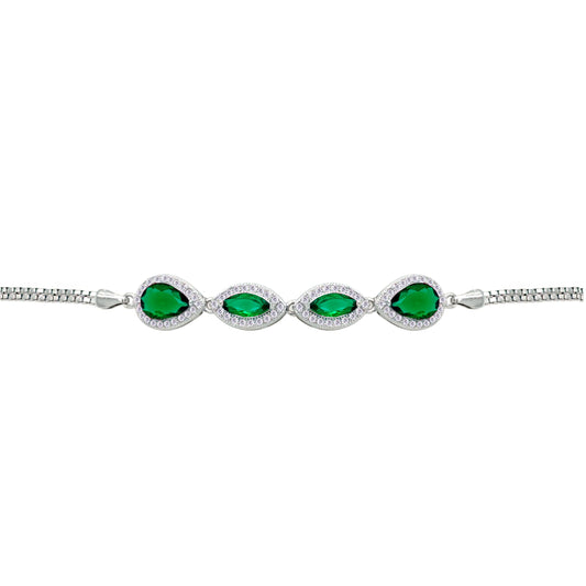 Asfour Crystal Tennis Bracelet With Turquoise Pear & Emerald Zircon In 925 Sterling Silver