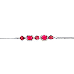 Asfour Crysta lBox Chain Bracelet With Ruby Round & Oval Design In 925 Sterling Silver-BD0241-R