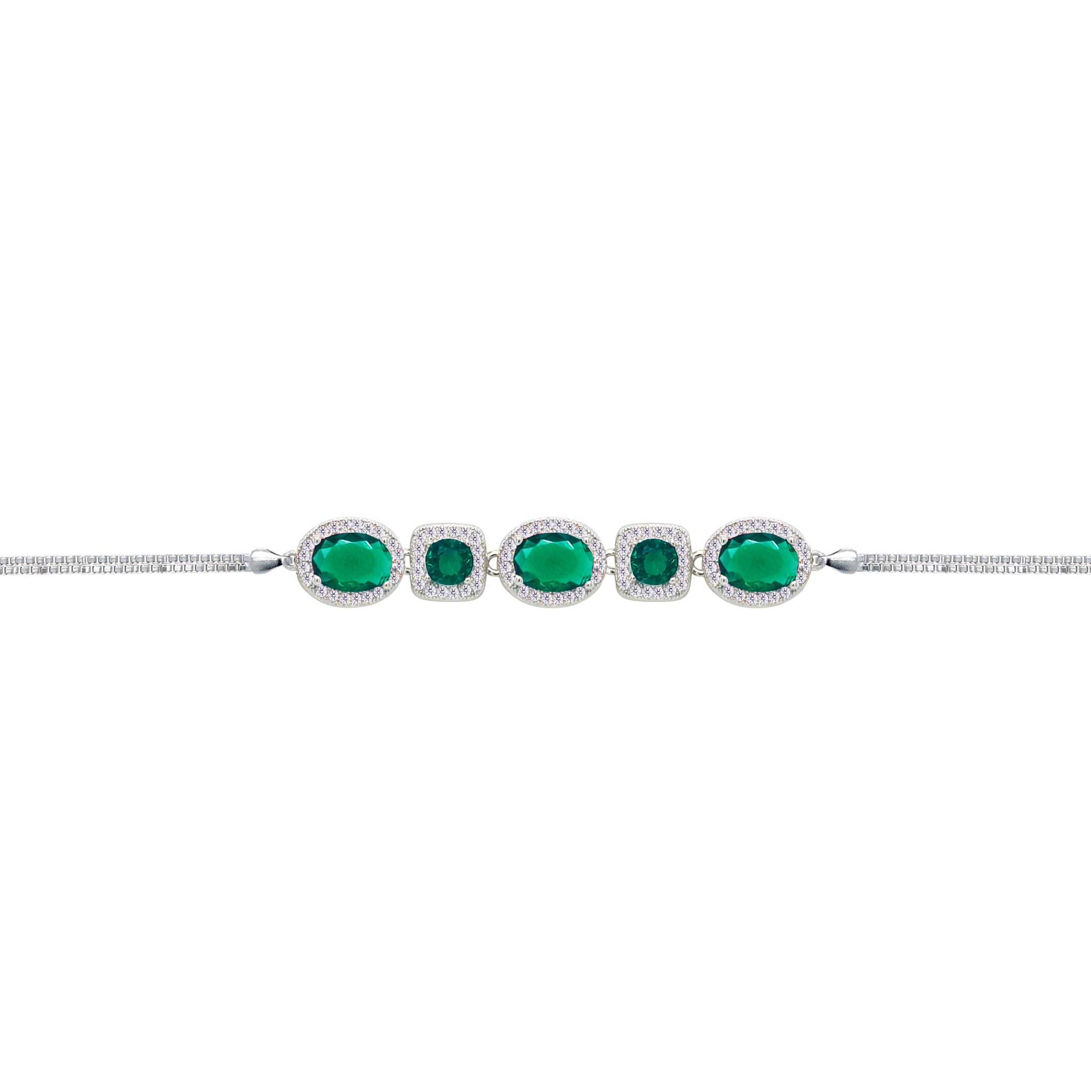 Asfour Crysta lBox Chain Bracelet With Emerald Zircon Oval & Square Design In 925 Sterling Silver-BD0244-G