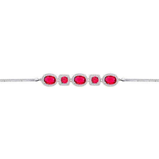 Asfour Crysta lBox Chain Bracelet With Ruby Oval & Square Design In 925 Sterling Silver-BD0244-R