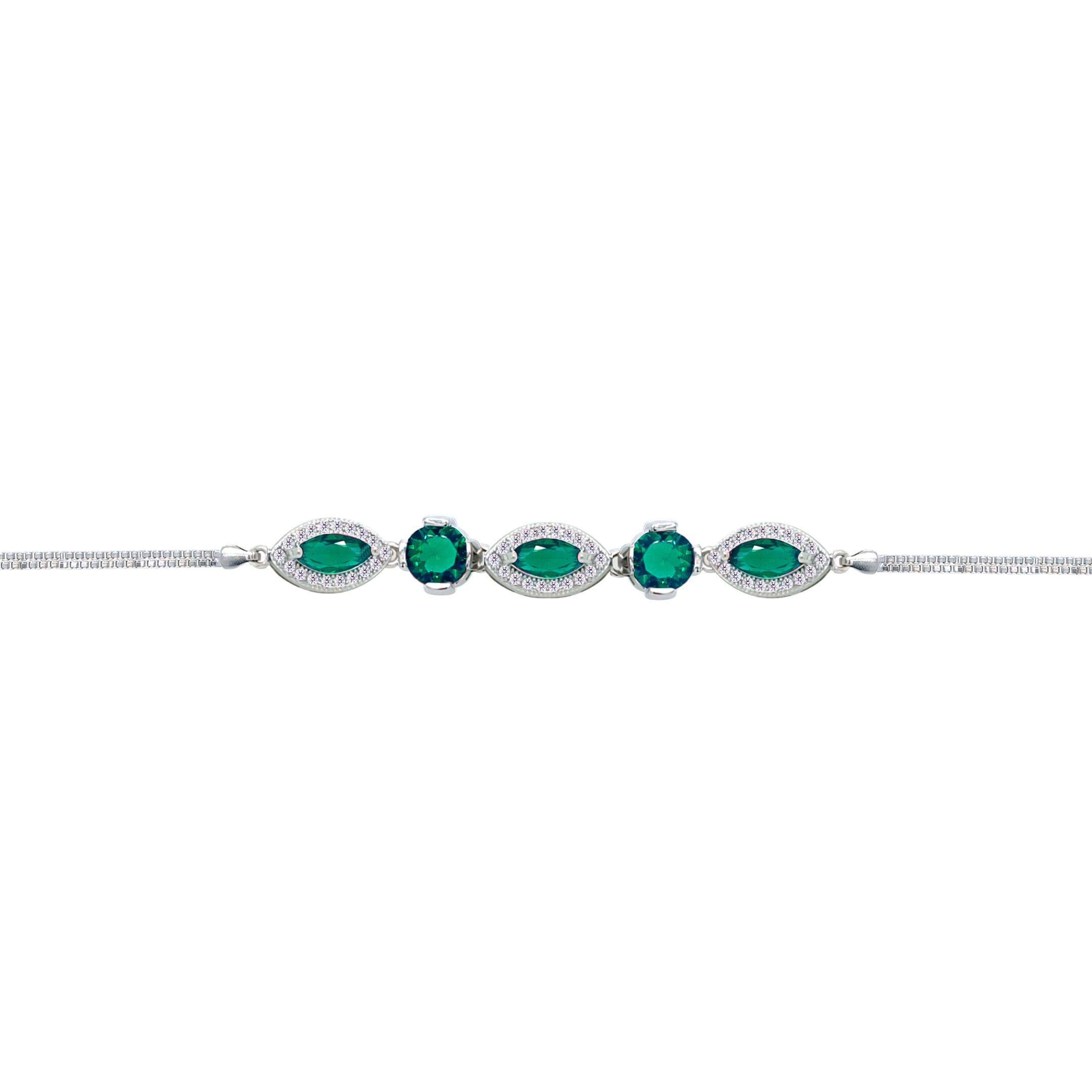Asfour Crysta lBox Chain Bracelet With Emerald Round & Marquise Zircon In 925 Sterling Silver-BD0250-G