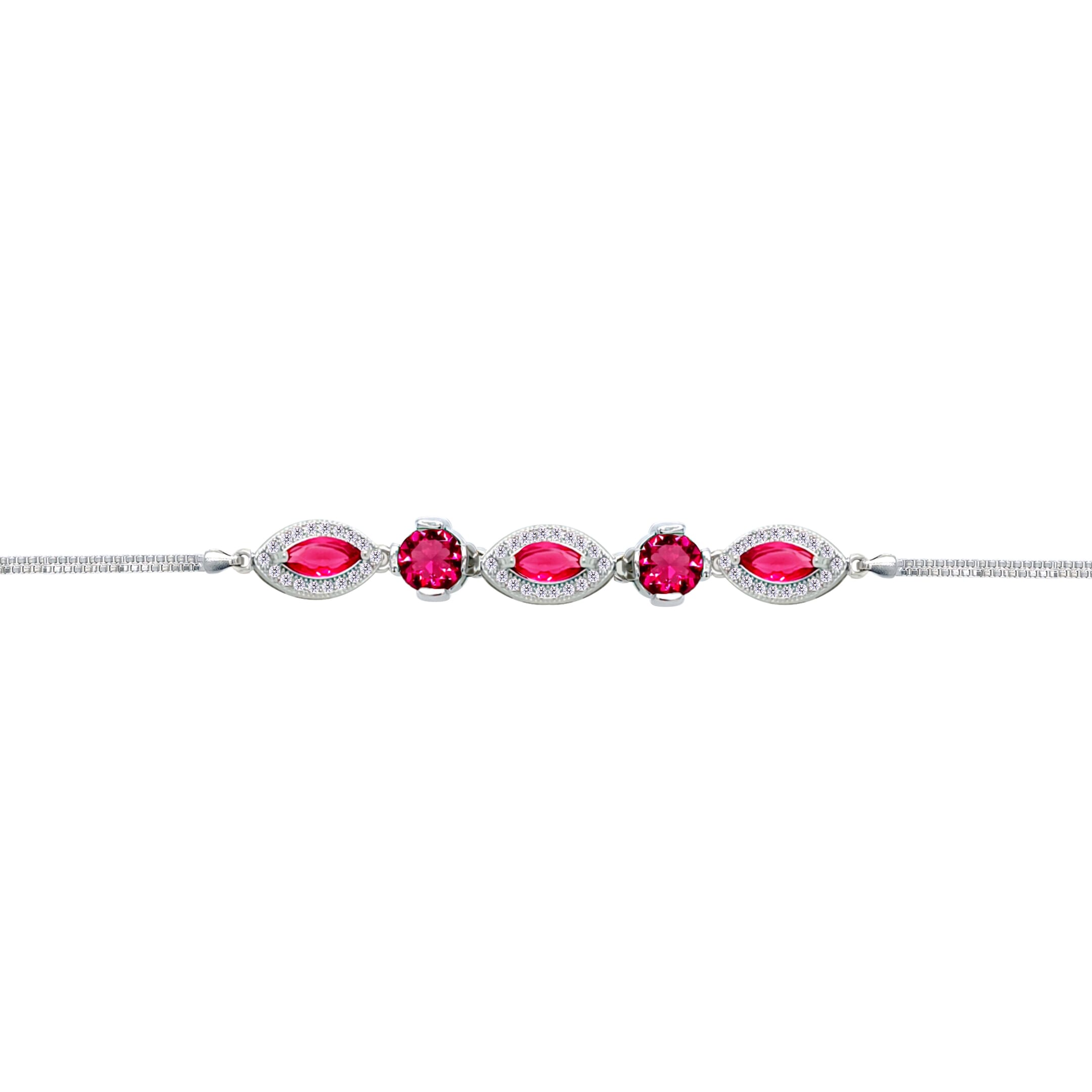 Asfour Crysta lBox Chain Bracelet With Ruby Round & Marquise Stones In 925 Sterling Silver-BD0250-R