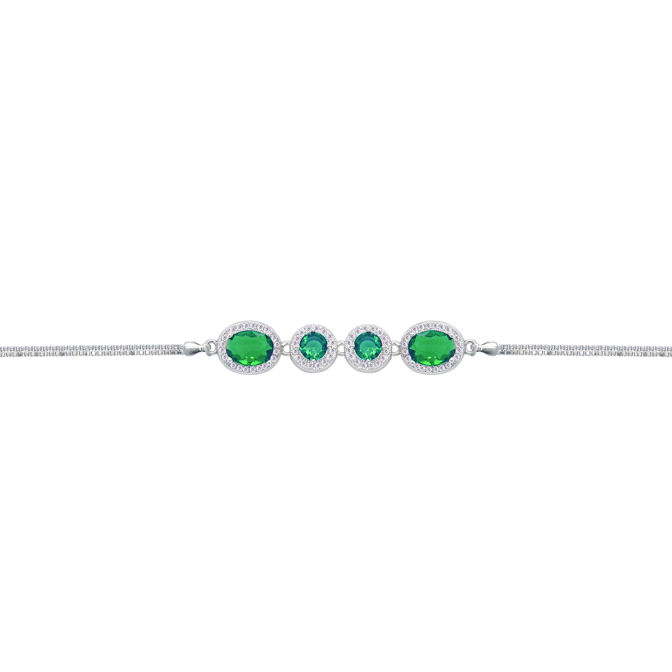 Asfour Crysta lBox Chain Bracelet With Emerald Zircon Oval & Round Stones In 925 Sterling Silver-BD0252-G