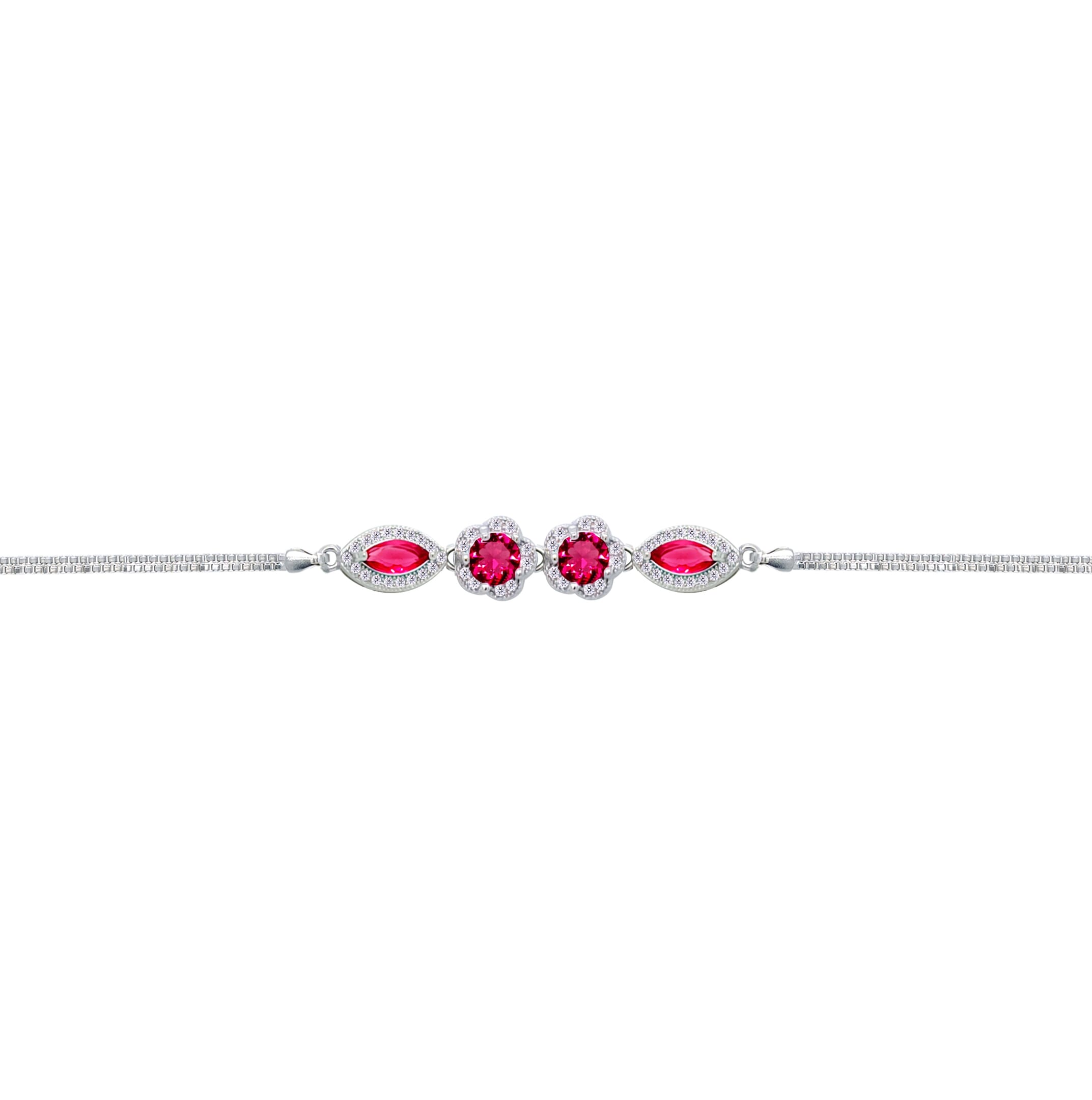 Asfour Crysta lBox Chain Bracelet With Ruby Flower & Marquise Design In 925 Sterling Silver-BD0253-R