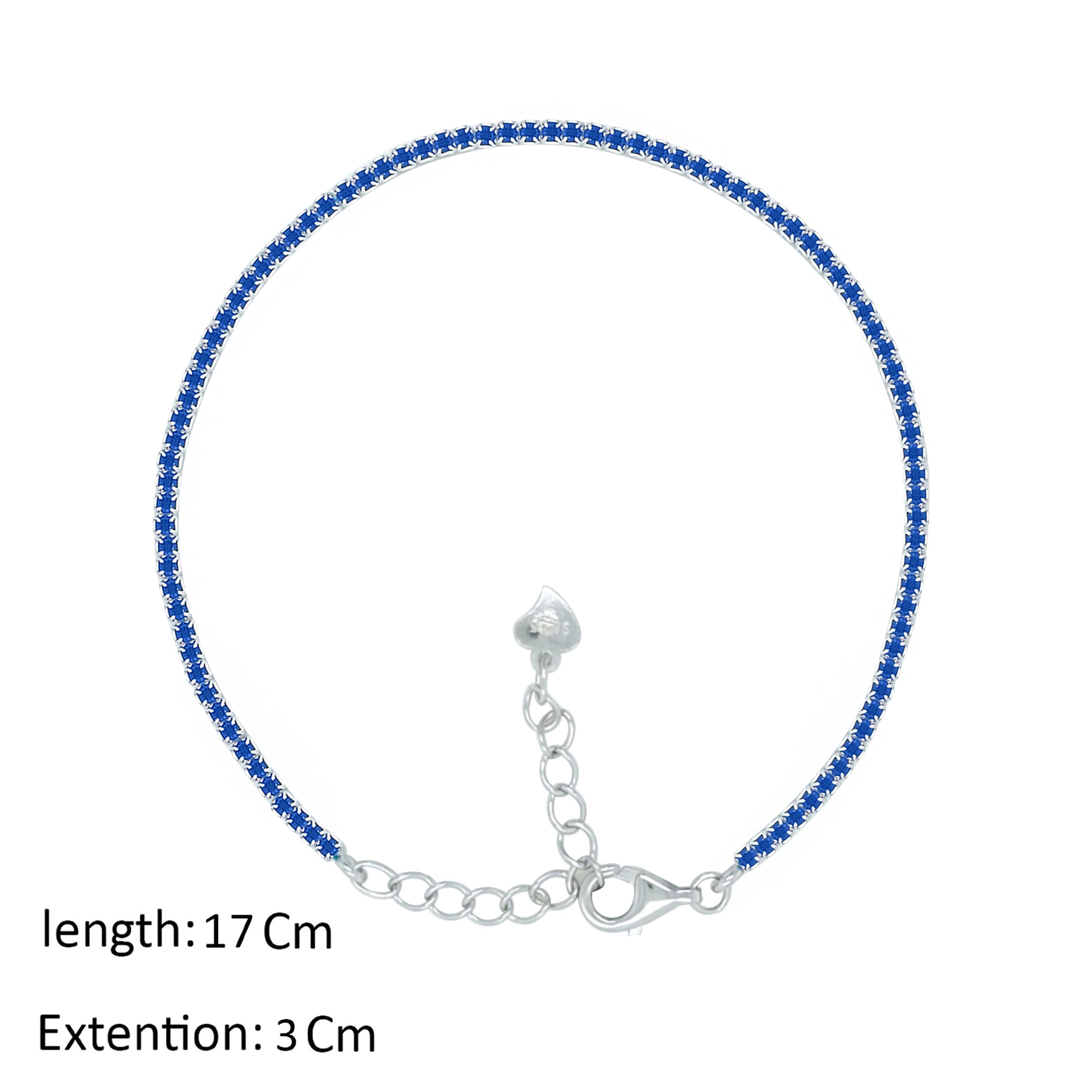 Asfour Crystal Tennis Bracelet With Blue Round Zircon In 925 Sterling Silver-BD0254-B