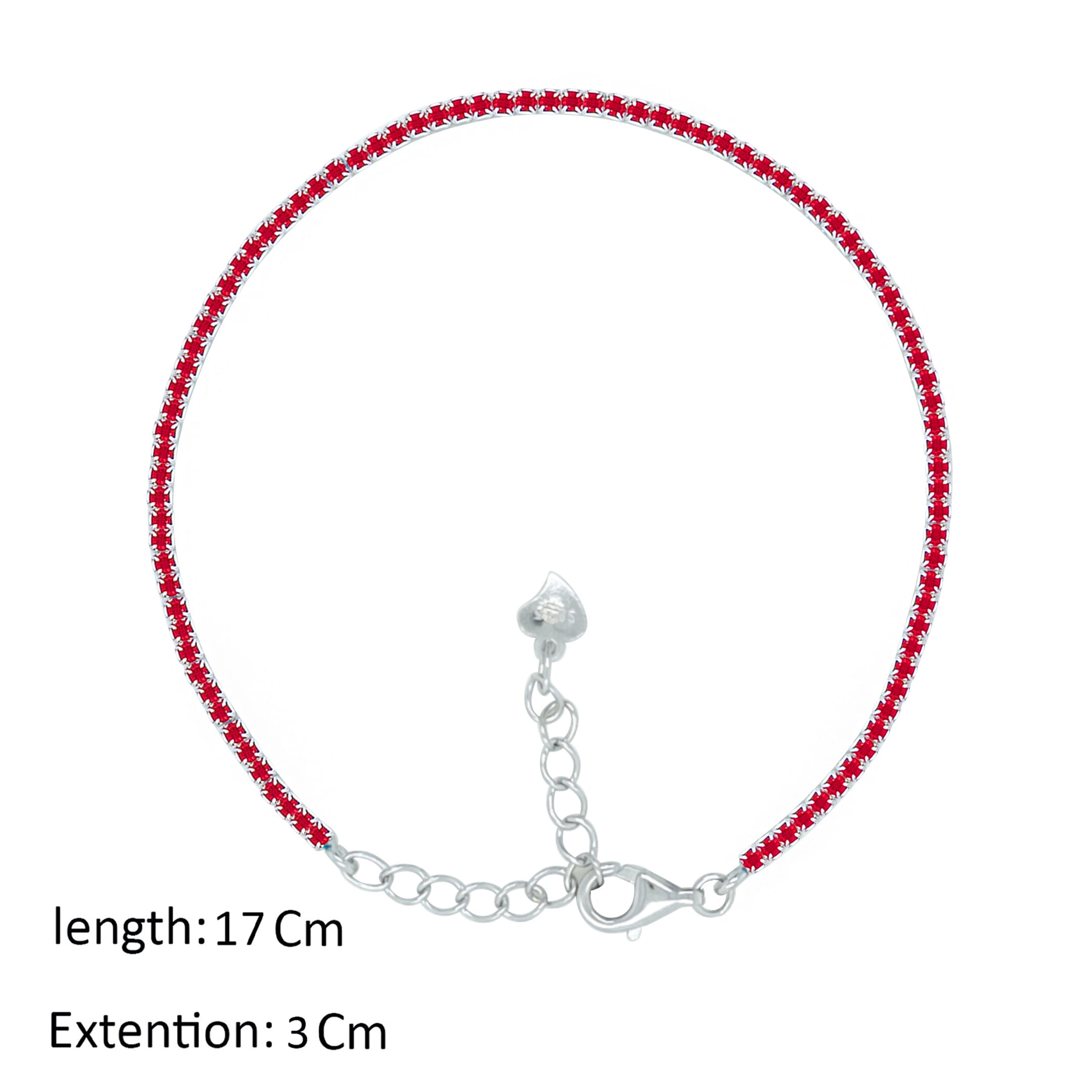Asfour Crystal Tennis Bracelet With Ruby Round Zircon In 925 Sterling Silver-BD0254-R