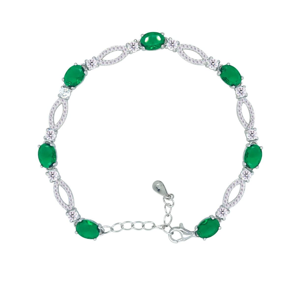 Asfour Crystal Tennis Bracelet With Turquoise Pear & Emerald Zircon In 925 Sterling Silver