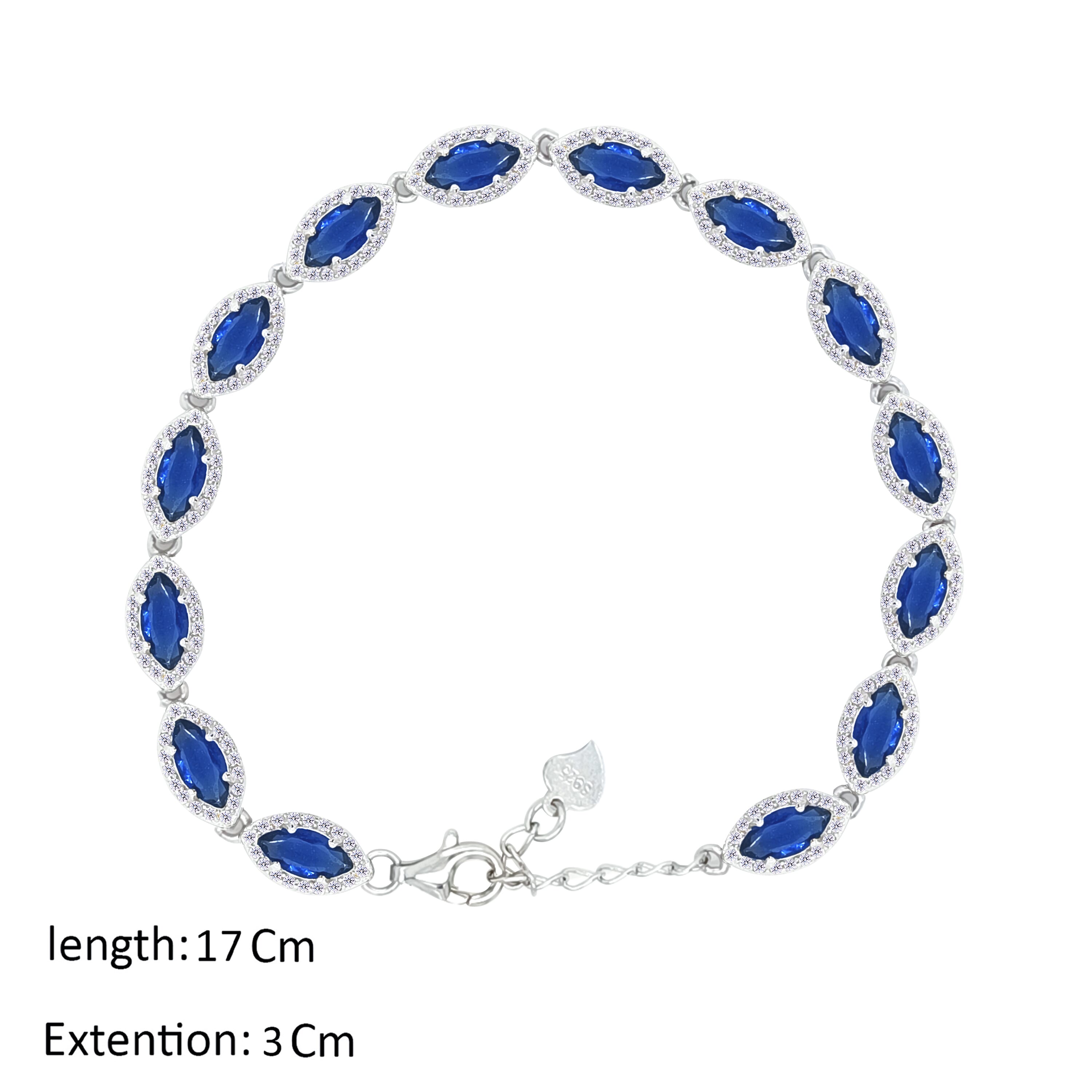 Asfour Crystal Tennis Bracelet With Blue Marquise Design In 925 Sterling Silver-BD0274-B