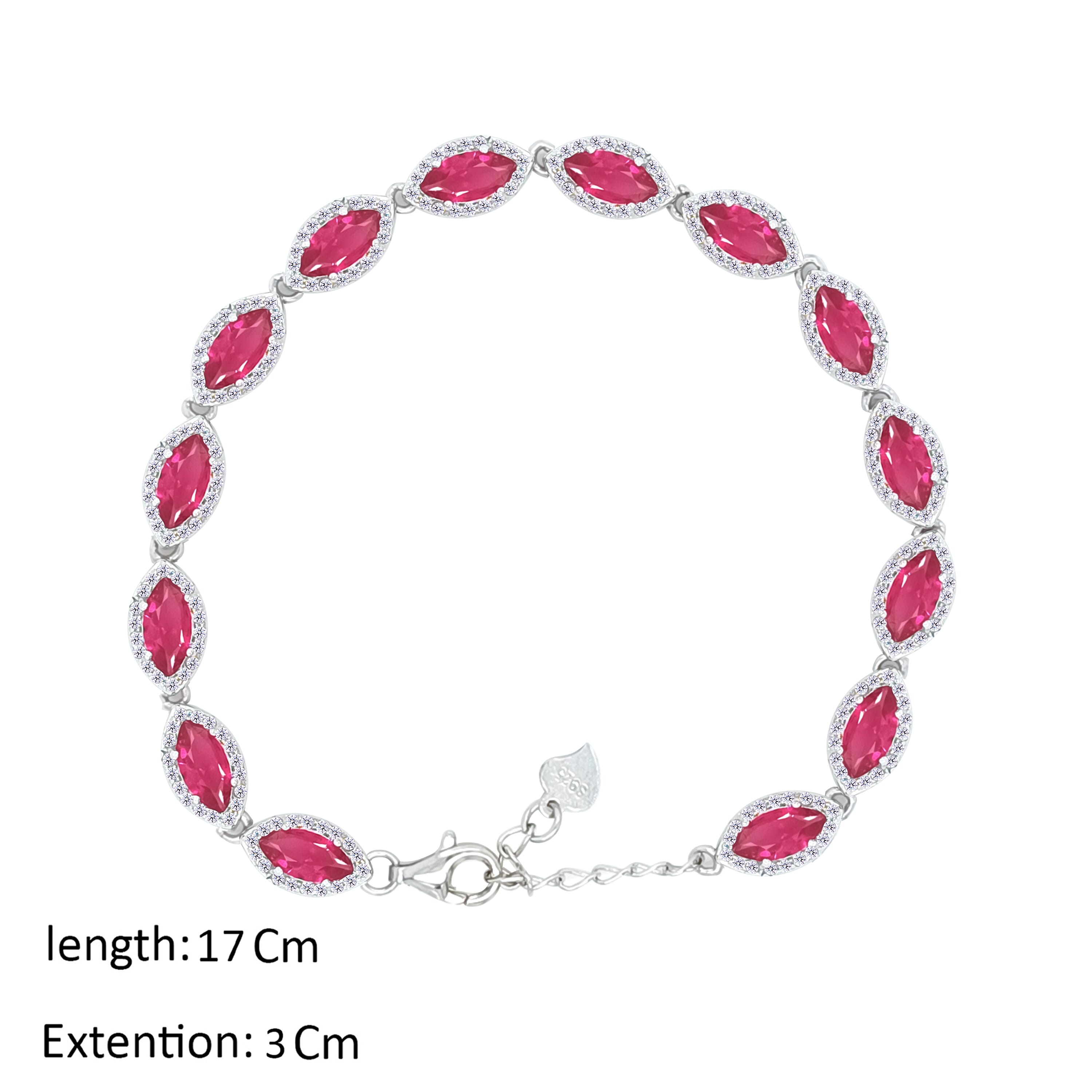 Asfour Crystal Tennis Bracelet With Fuchsia Marquise Design In 925 Sterling Silver-BD0274-F