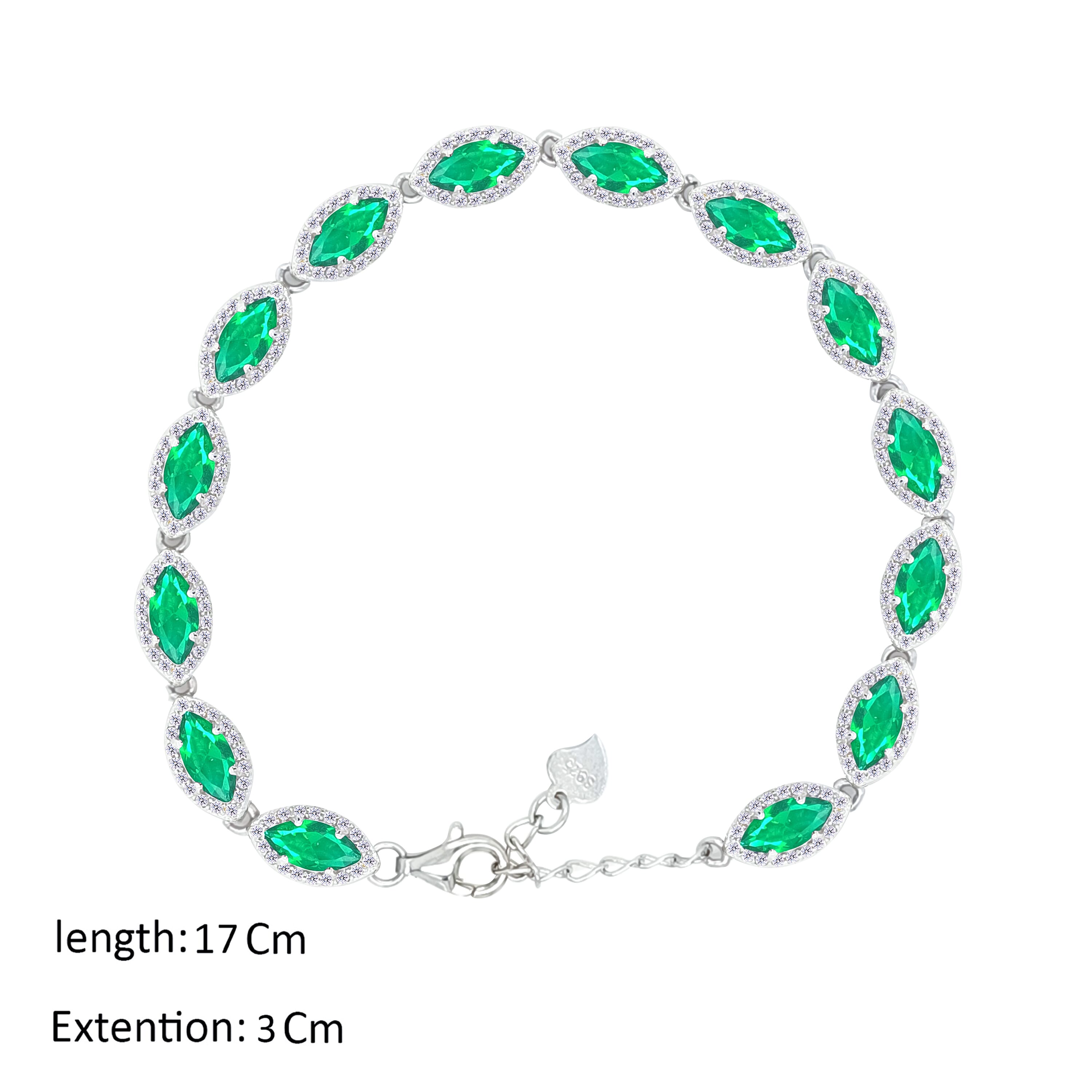 Asfour Crystal Tennis Bracelet With Emerald Marquise Design In 925 Sterling Silver-BD0274-G