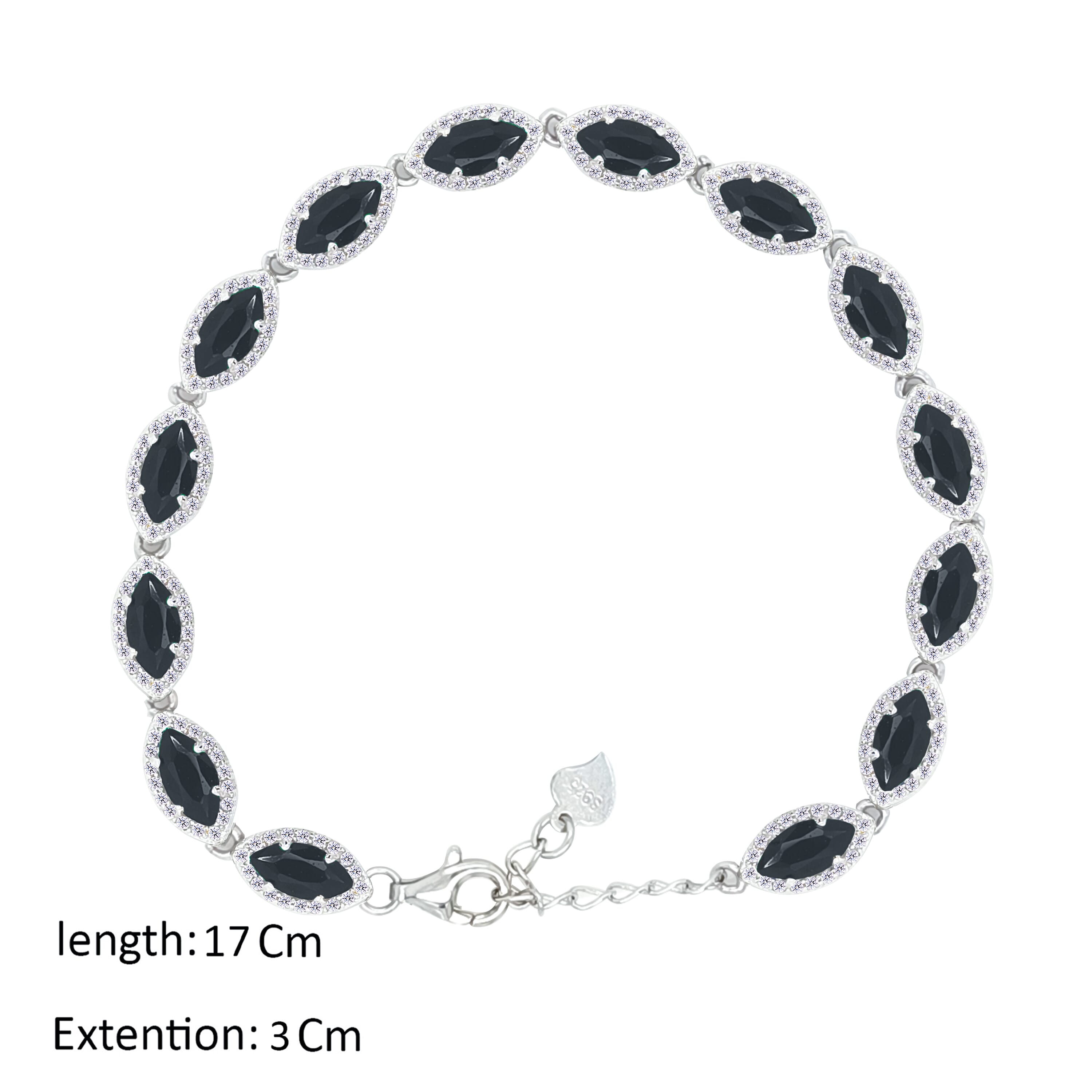 Asfour Crystal Tennis Bracelet With Black Marquise Design In 925 Sterling Silver-BD0274-P