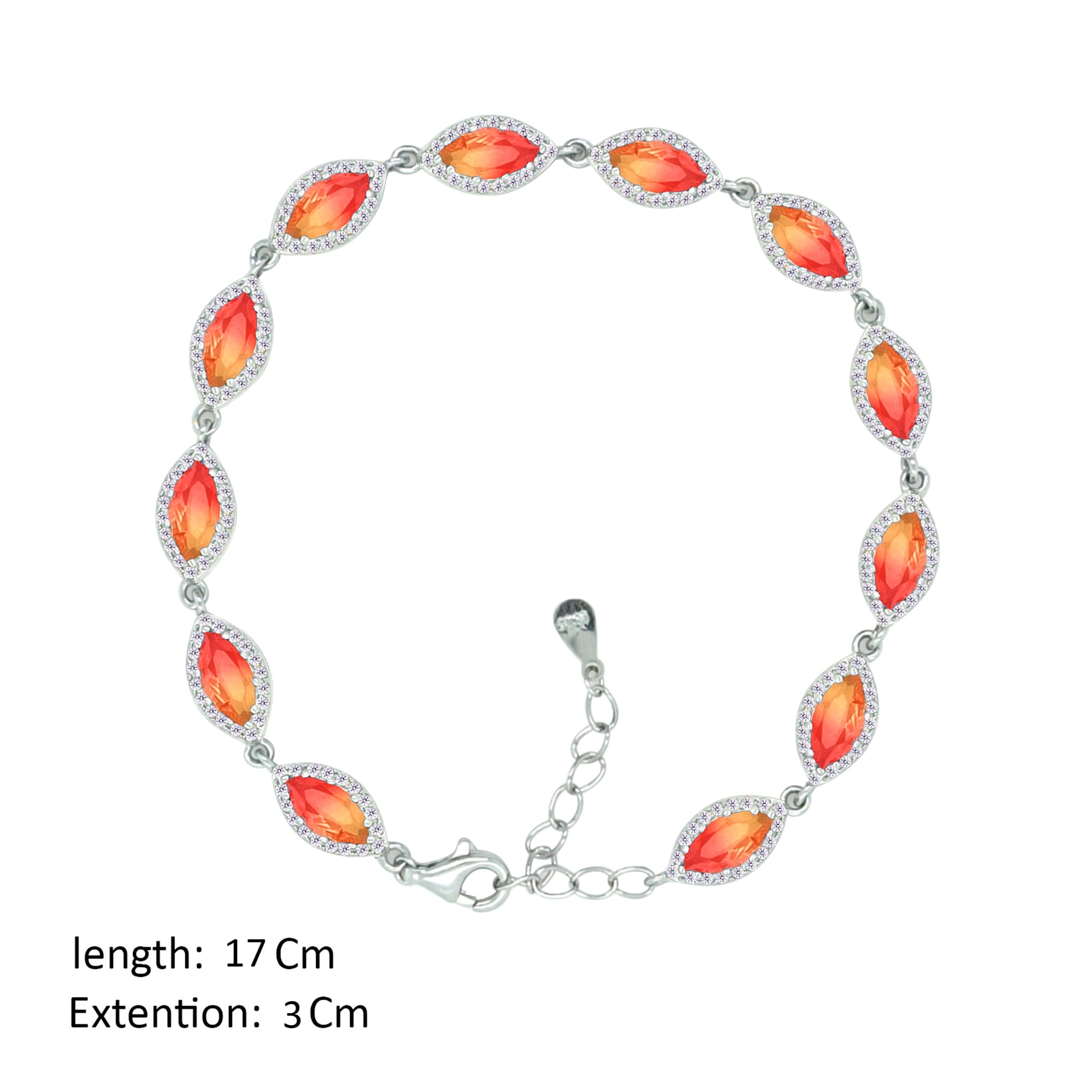 Asfour Crystal Tennis Bracelet With Yellow & Hyacinth Marquise Design In 925 Sterling Silver-BD0274-YHS
